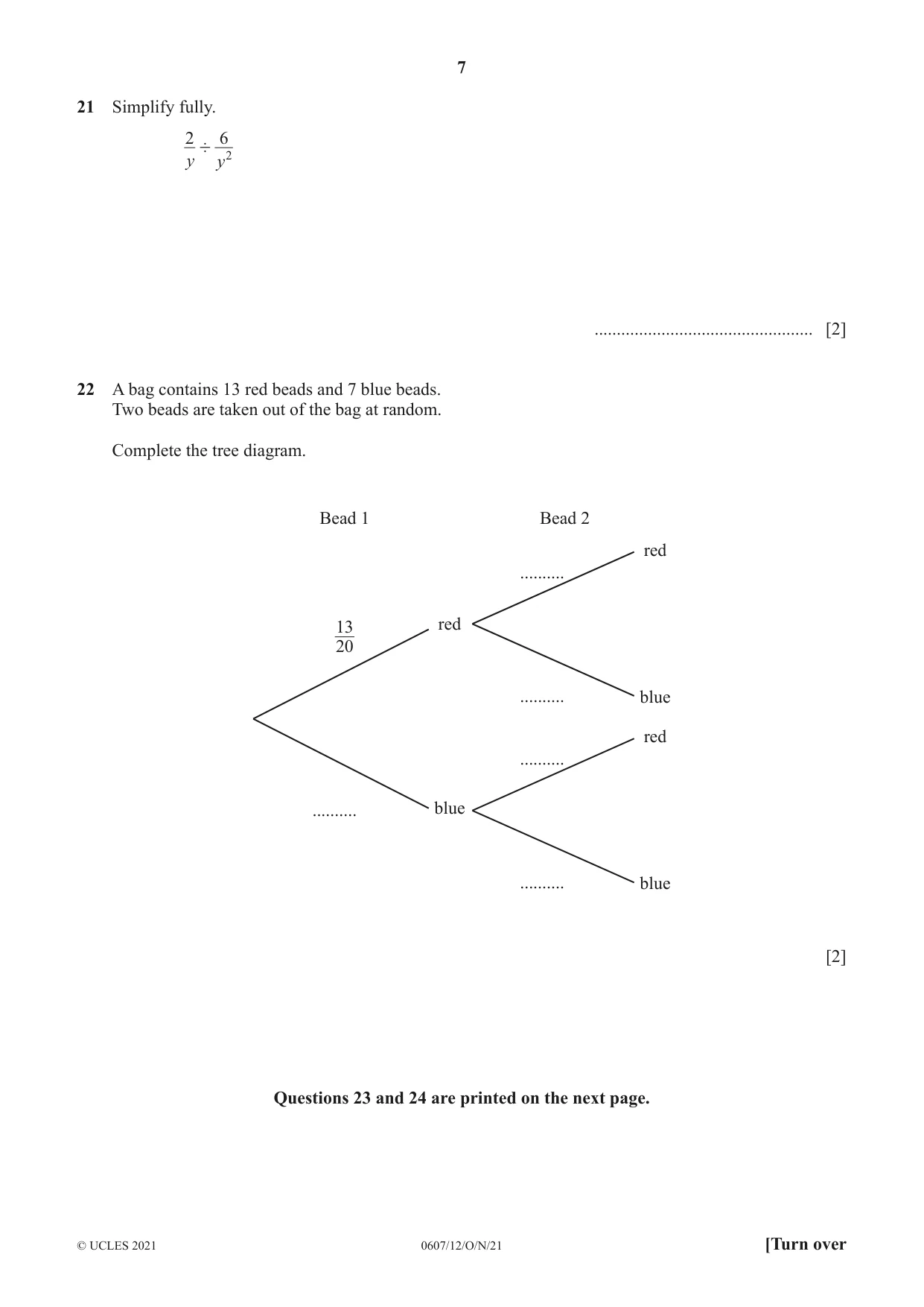 Cambridge IGCSE Mathematics - International 0607 2021 Oct/Nov Paper 1 · Variant 2 question paper, page 7 of 8