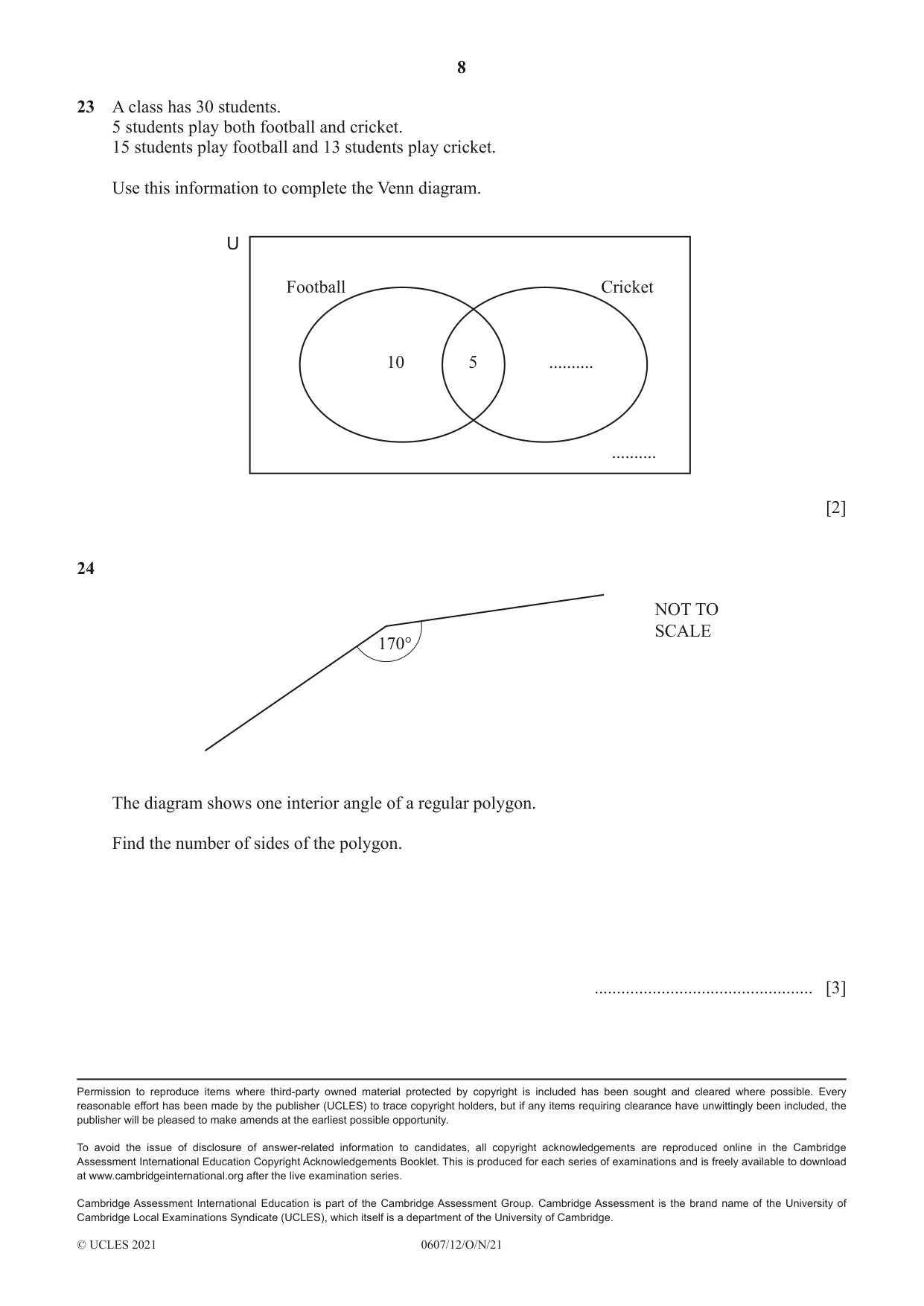 Cambridge IGCSE Mathematics - International 0607 2021 Oct/Nov Paper 1 · Variant 2 question paper, page 8 of 8