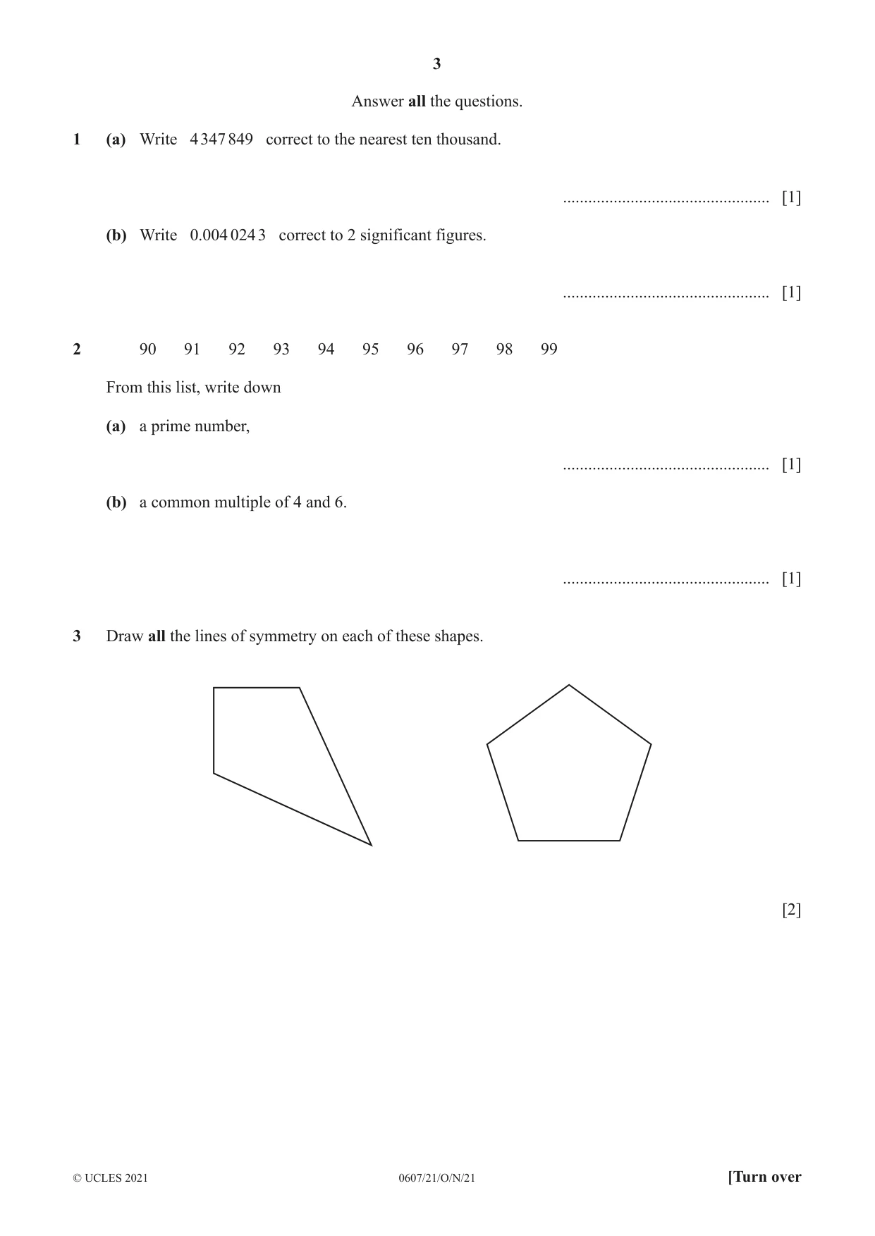 Cambridge IGCSE Mathematics - International 0607 2021 Oct/Nov Paper 2 · Variant 1 question paper, page 3 of 12