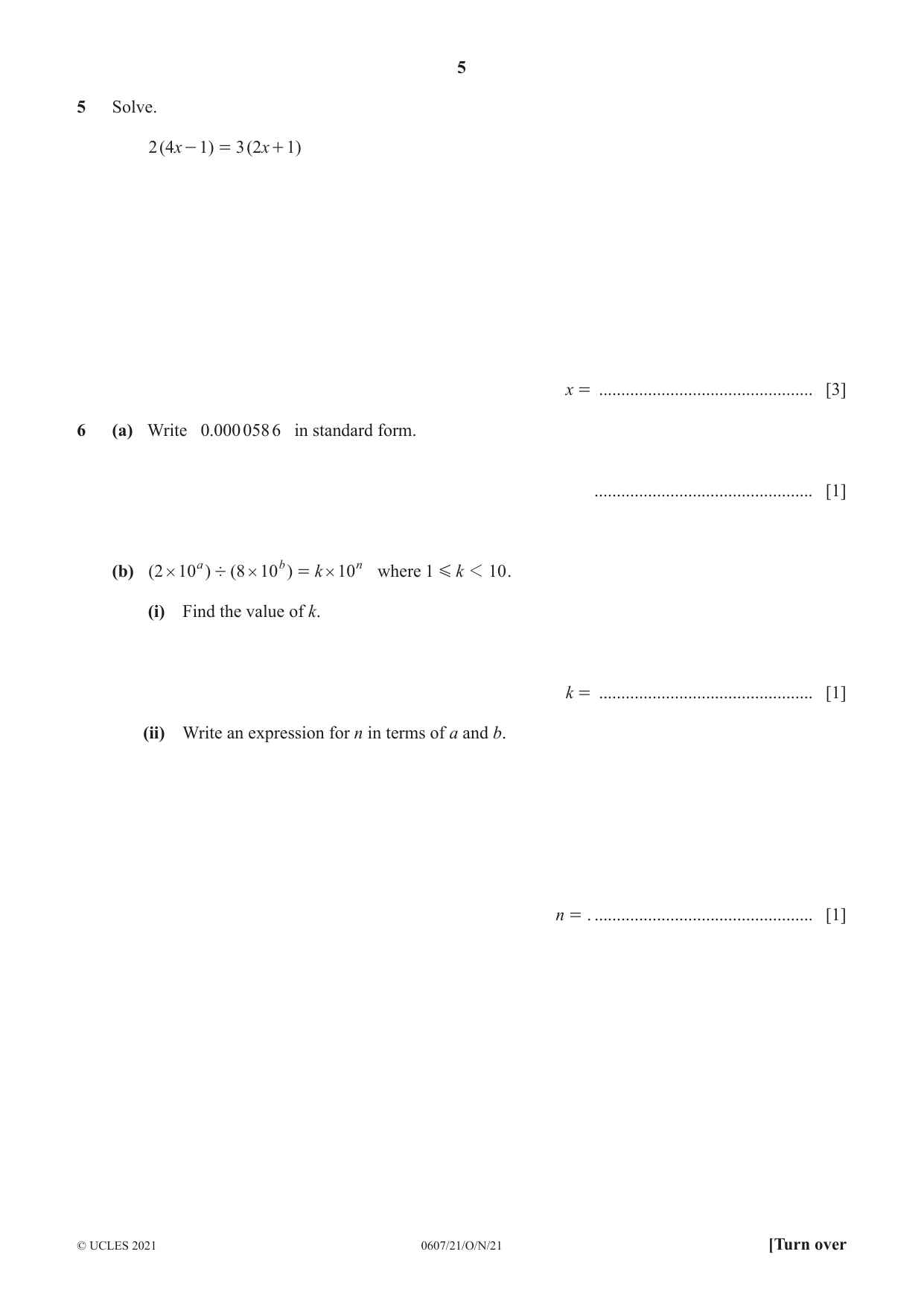 Cambridge IGCSE Mathematics - International 0607 2021 Oct/Nov Paper 2 · Variant 1 question paper, page 5 of 12