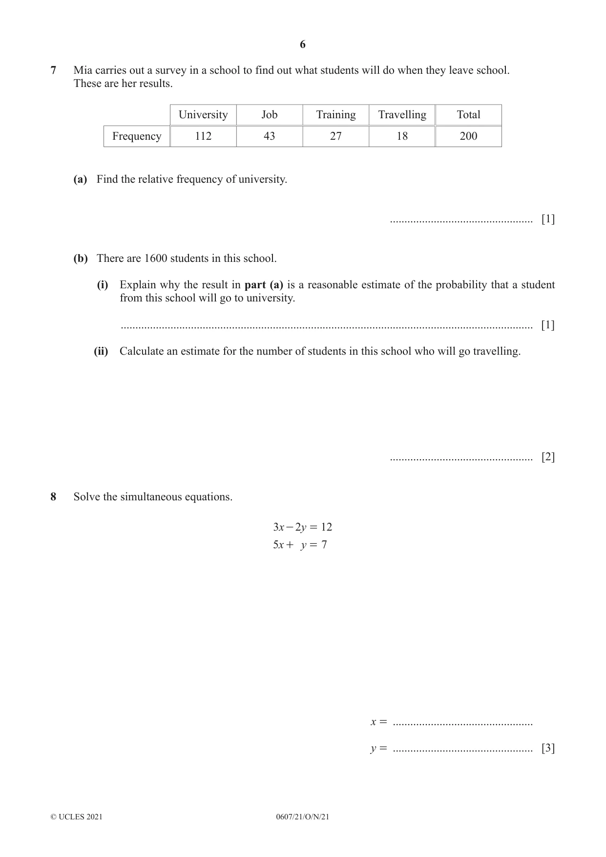 Cambridge IGCSE Mathematics - International 0607 2021 Oct/Nov Paper 2 · Variant 1 question paper, page 6 of 12