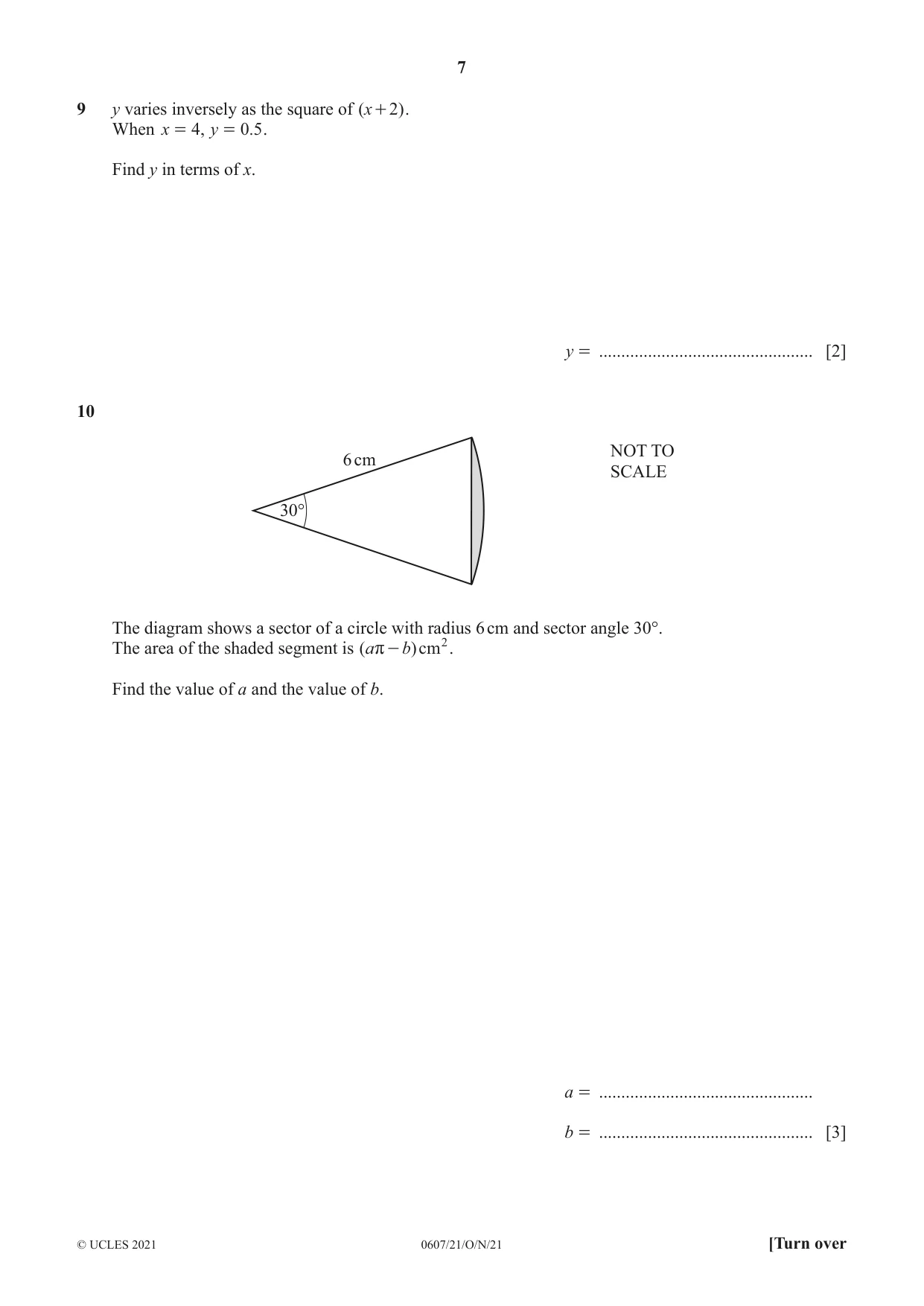 Cambridge IGCSE Mathematics - International 0607 2021 Oct/Nov Paper 2 · Variant 1 question paper, page 7 of 12