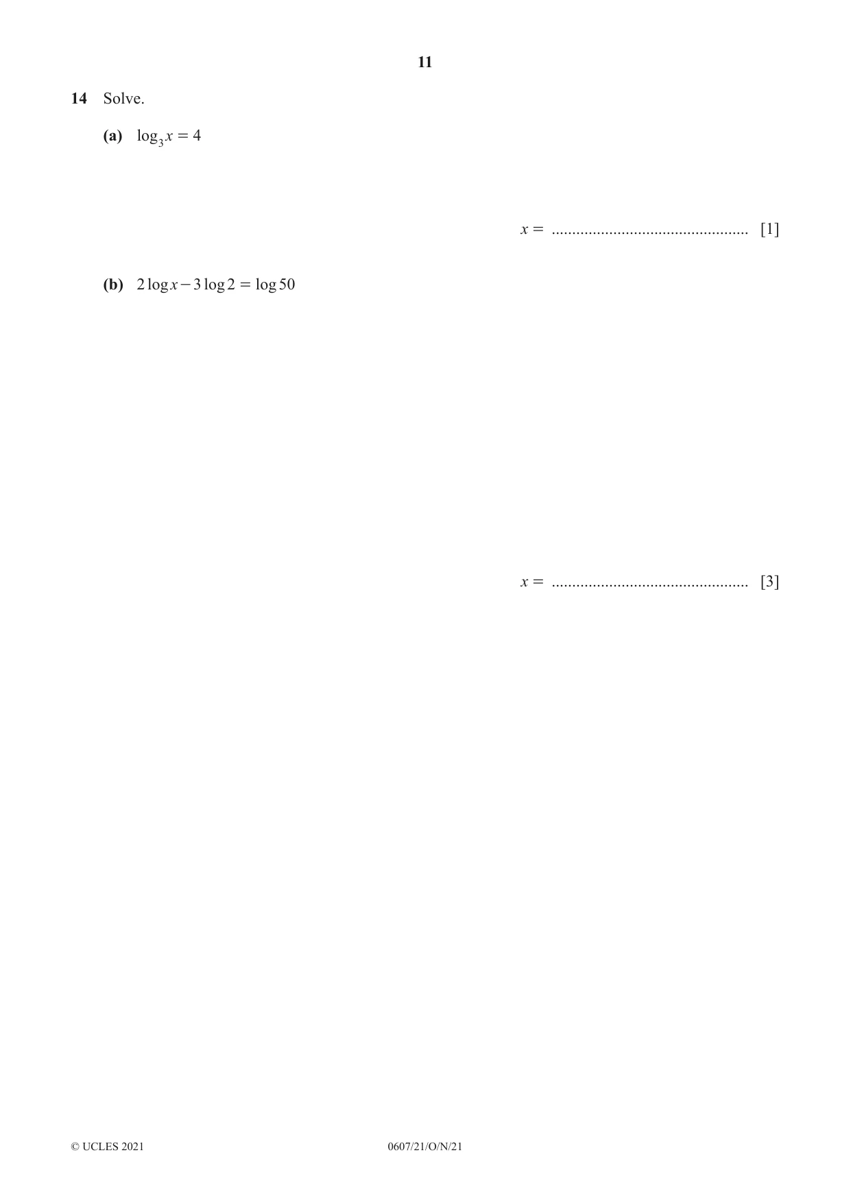 Cambridge IGCSE Mathematics - International 0607 2021 Oct/Nov Paper 2 · Variant 1 question paper, page 11 of 12