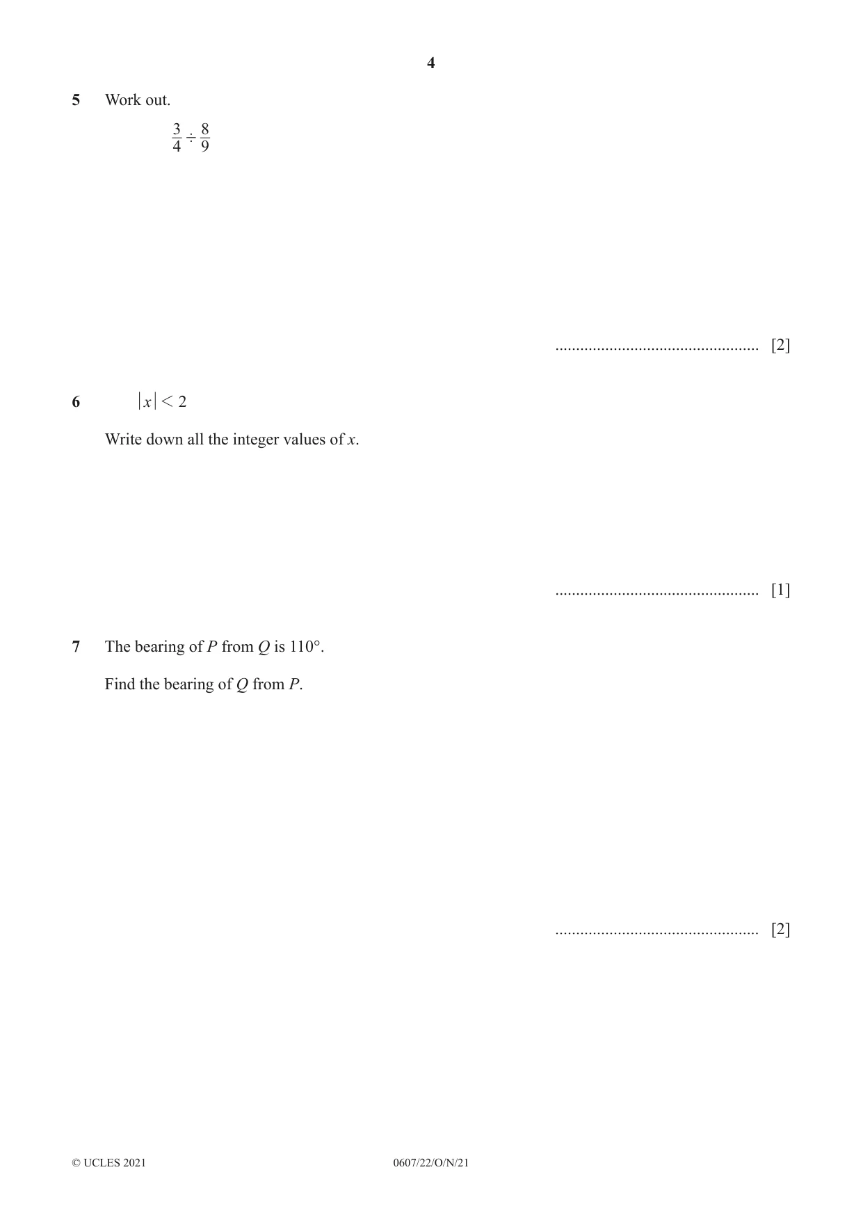 Cambridge IGCSE Mathematics - International 0607 2021 Oct/Nov Paper 2 · Variant 2 question paper, page 4 of 12