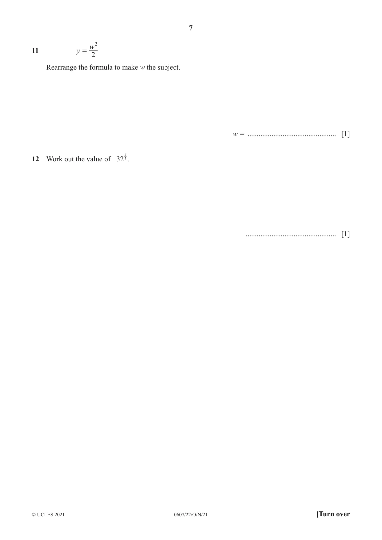 Cambridge IGCSE Mathematics - International 0607 2021 Oct/Nov Paper 2 · Variant 2 question paper, page 7 of 12