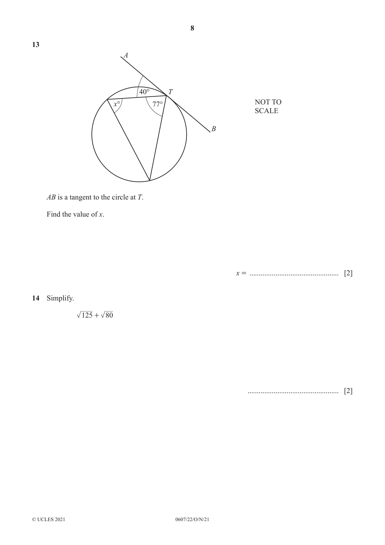 Cambridge IGCSE Mathematics - International 0607 2021 Oct/Nov Paper 2 · Variant 2 question paper, page 8 of 12