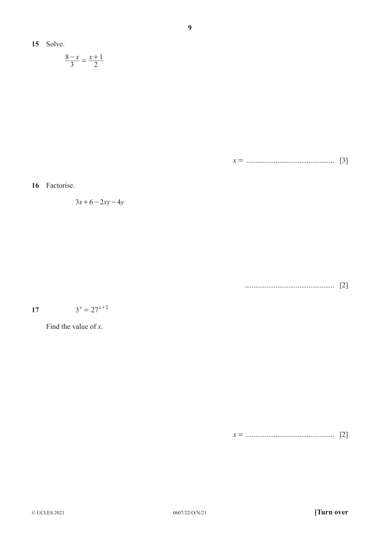 Cambridge IGCSE Mathematics - International 0607 2021 Oct/Nov Paper 2 · Variant 2 question paper, page 9 of 12