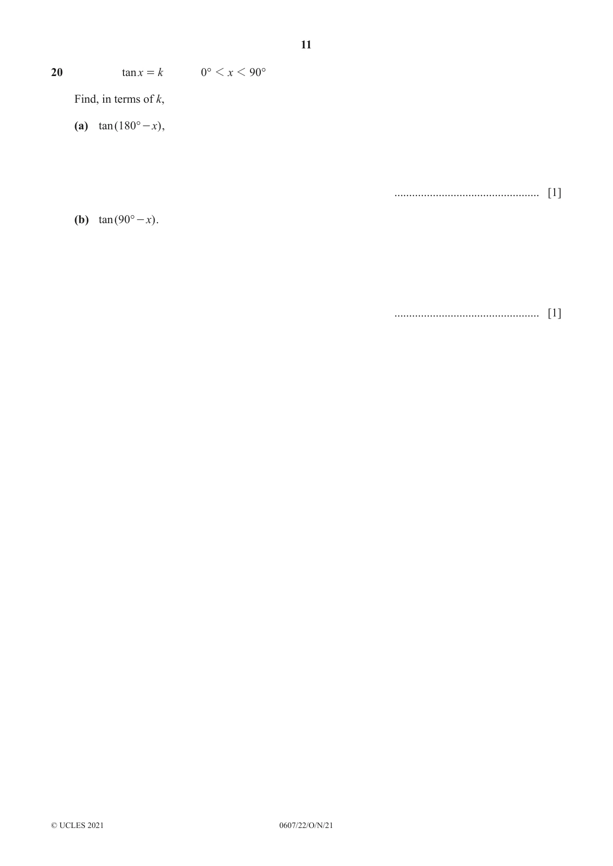 Cambridge IGCSE Mathematics - International 0607 2021 Oct/Nov Paper 2 · Variant 2 question paper, page 11 of 12