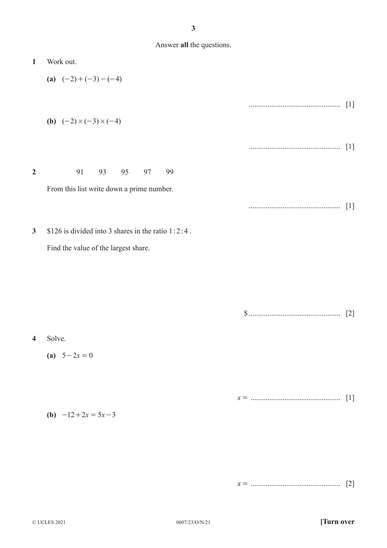Cambridge IGCSE Mathematics - International 0607 2021 Oct/Nov Paper 2 · Variant 3 question paper, page 3 of 8