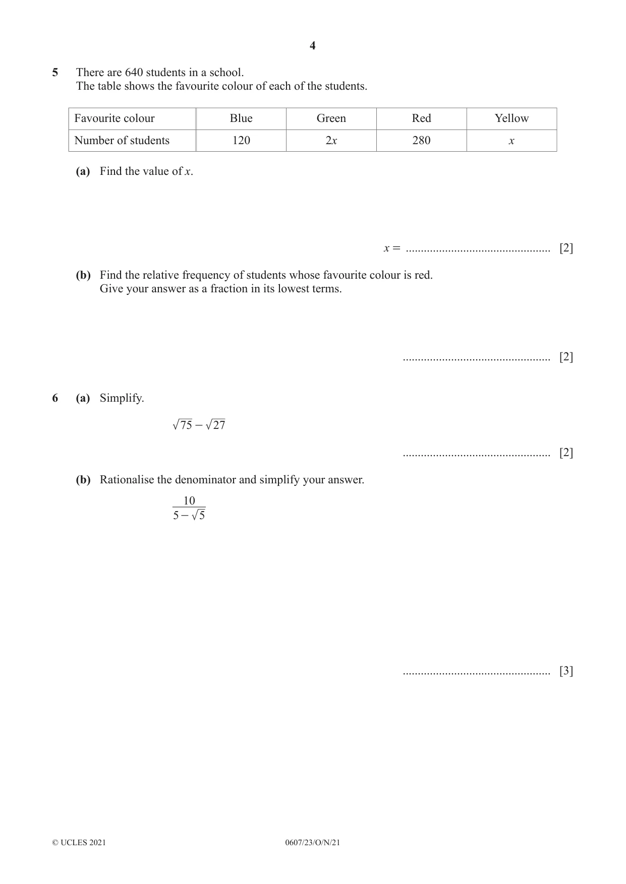 Cambridge IGCSE Mathematics - International 0607 2021 Oct/Nov Paper 2 · Variant 3 question paper, page 4 of 8