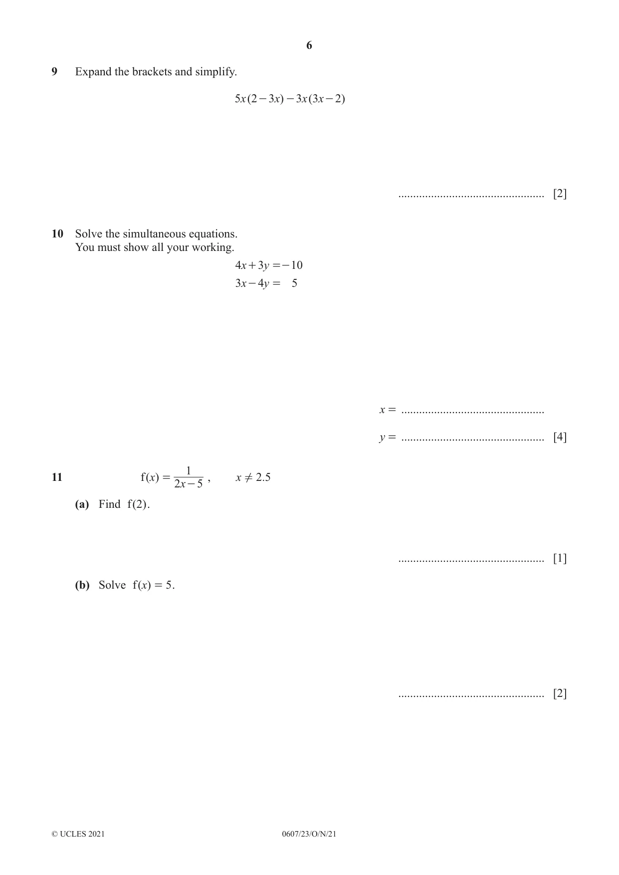 Cambridge IGCSE Mathematics - International 0607 2021 Oct/Nov Paper 2 · Variant 3 question paper, page 6 of 8