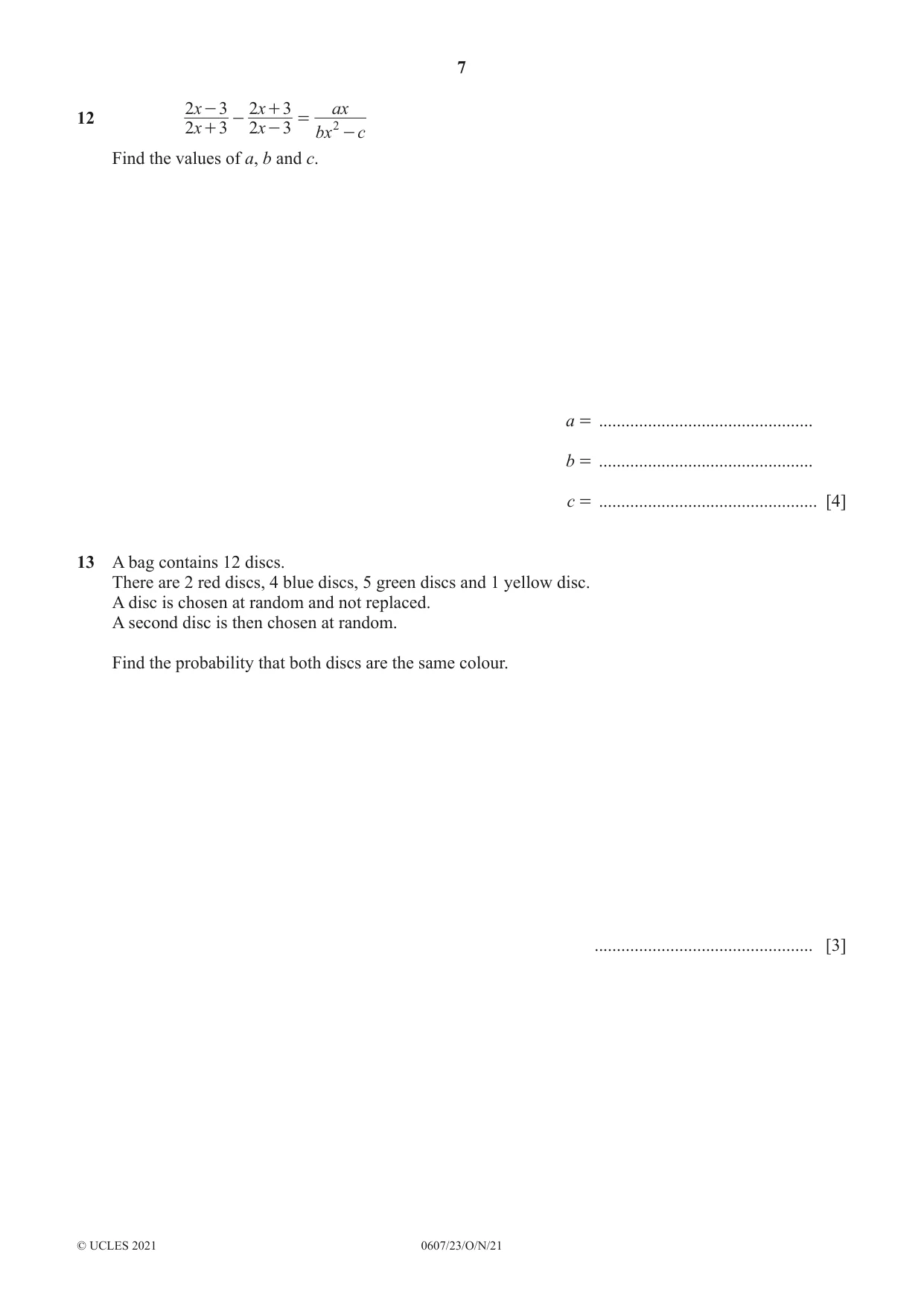 Cambridge IGCSE Mathematics - International 0607 2021 Oct/Nov Paper 2 · Variant 3 question paper, page 7 of 8