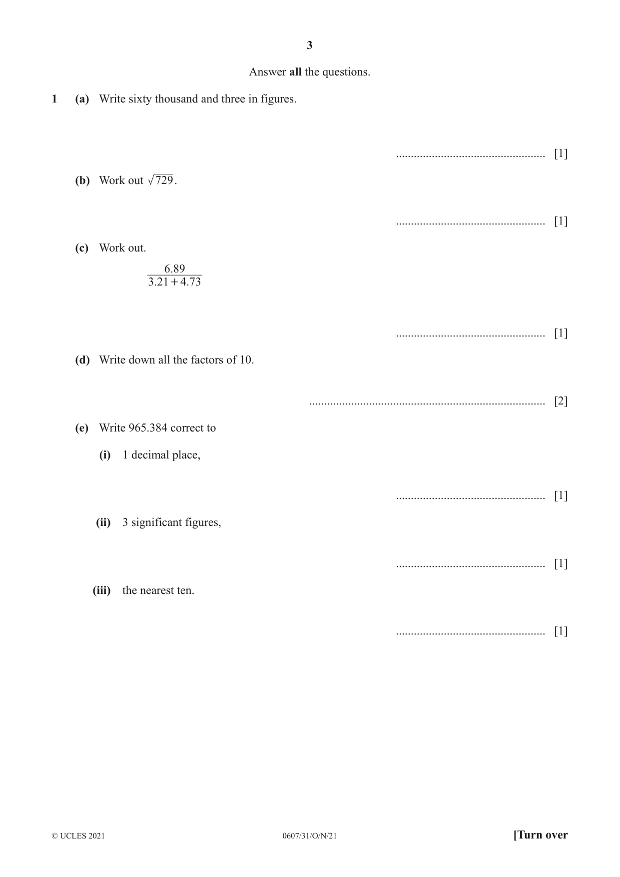 Cambridge IGCSE Mathematics - International 0607 2021 Oct/Nov Paper 3 · Variant 1 question paper, page 3 of 20