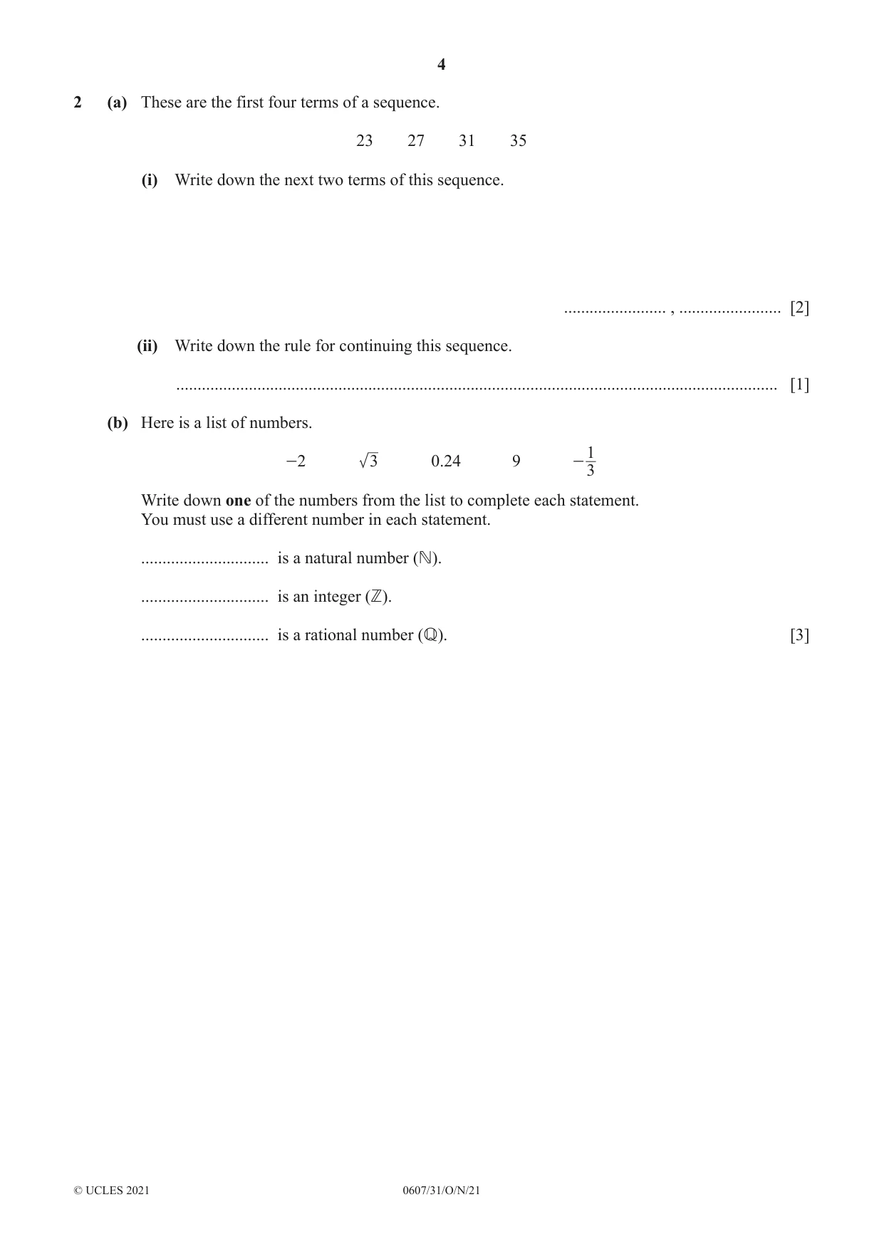 Cambridge IGCSE Mathematics - International 0607 2021 Oct/Nov Paper 3 · Variant 1 question paper, page 4 of 20