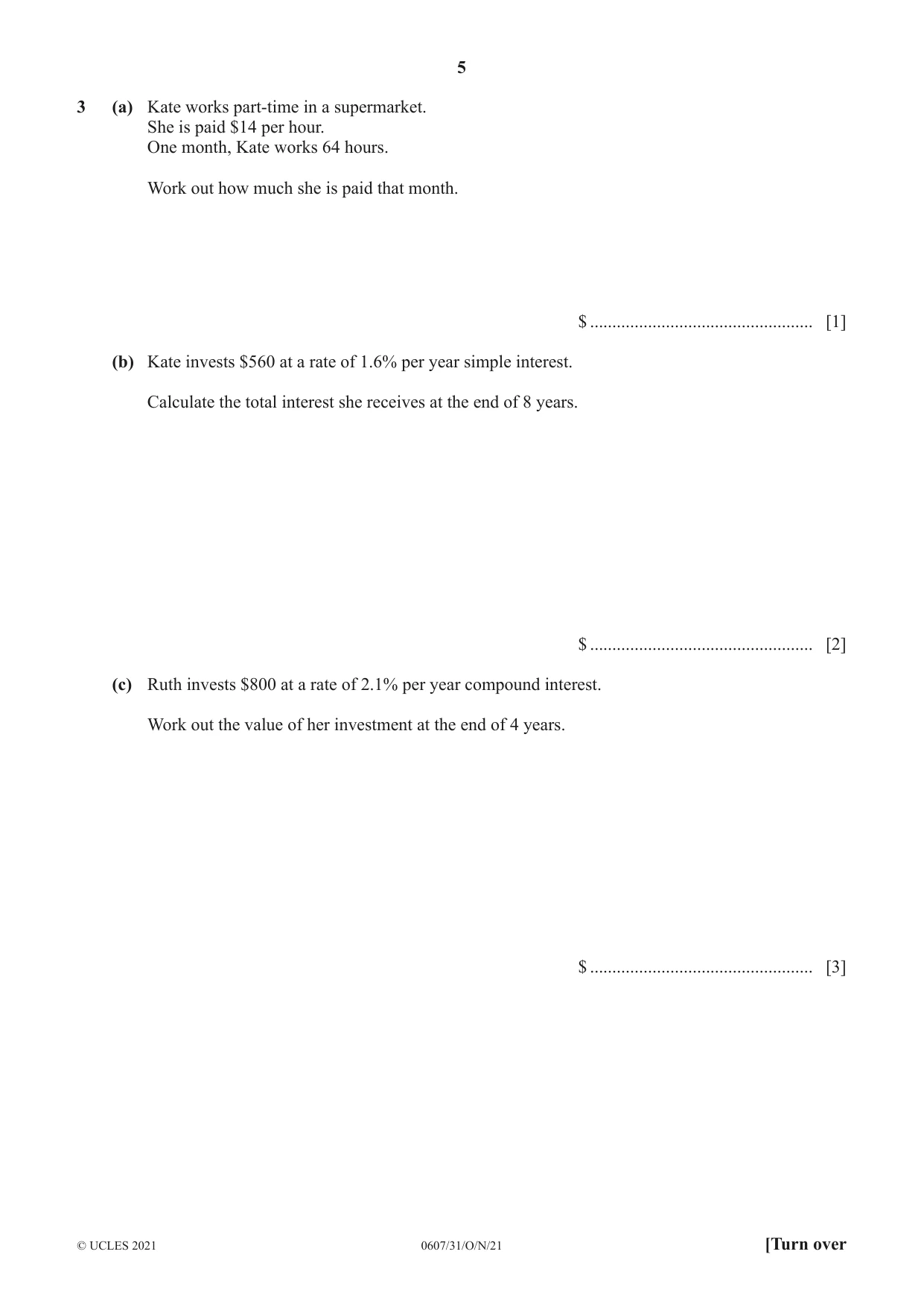 Cambridge IGCSE Mathematics - International 0607 2021 Oct/Nov Paper 3 · Variant 1 question paper, page 5 of 20