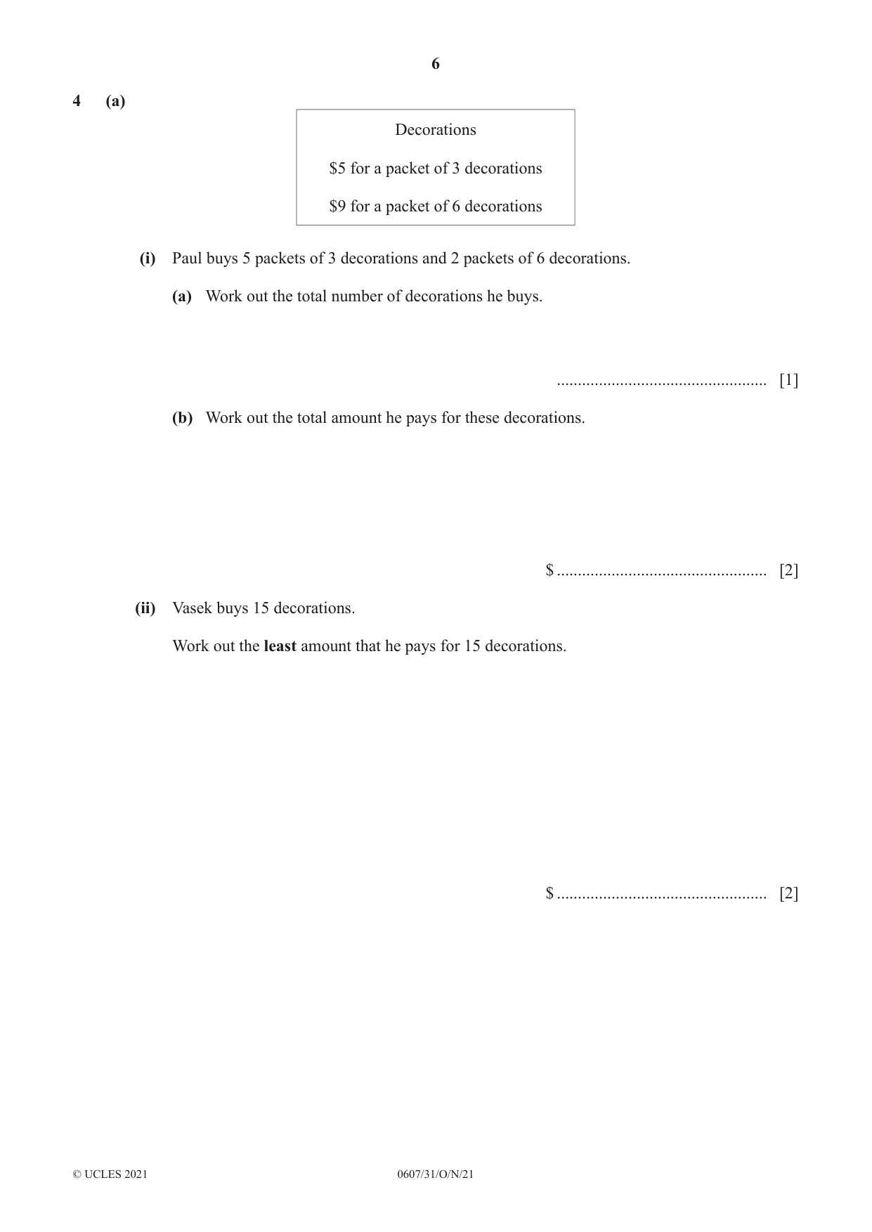 Cambridge IGCSE Mathematics - International 0607 2021 Oct/Nov Paper 3 · Variant 1 question paper, page 6 of 20