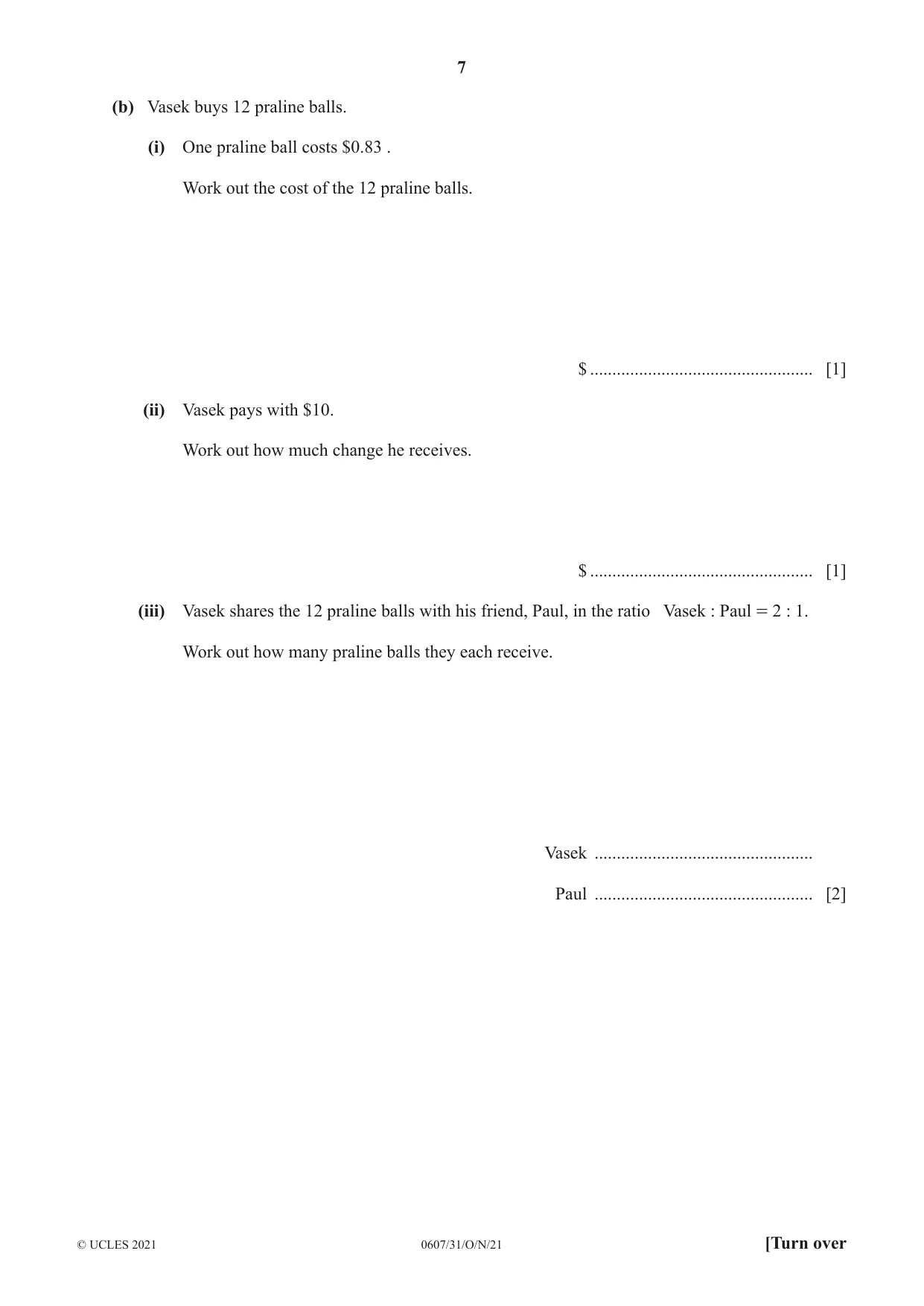 Cambridge IGCSE Mathematics - International 0607 2021 Oct/Nov Paper 3 · Variant 1 question paper, page 7 of 20