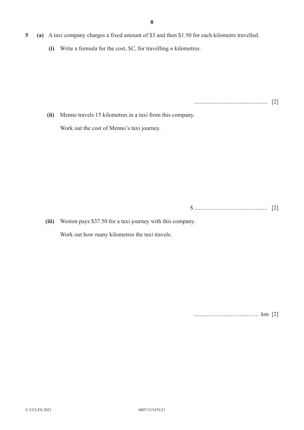 Cambridge IGCSE Mathematics - International 0607 2021 Oct/Nov Paper 3 · Variant 1 question paper, page 8 of 20