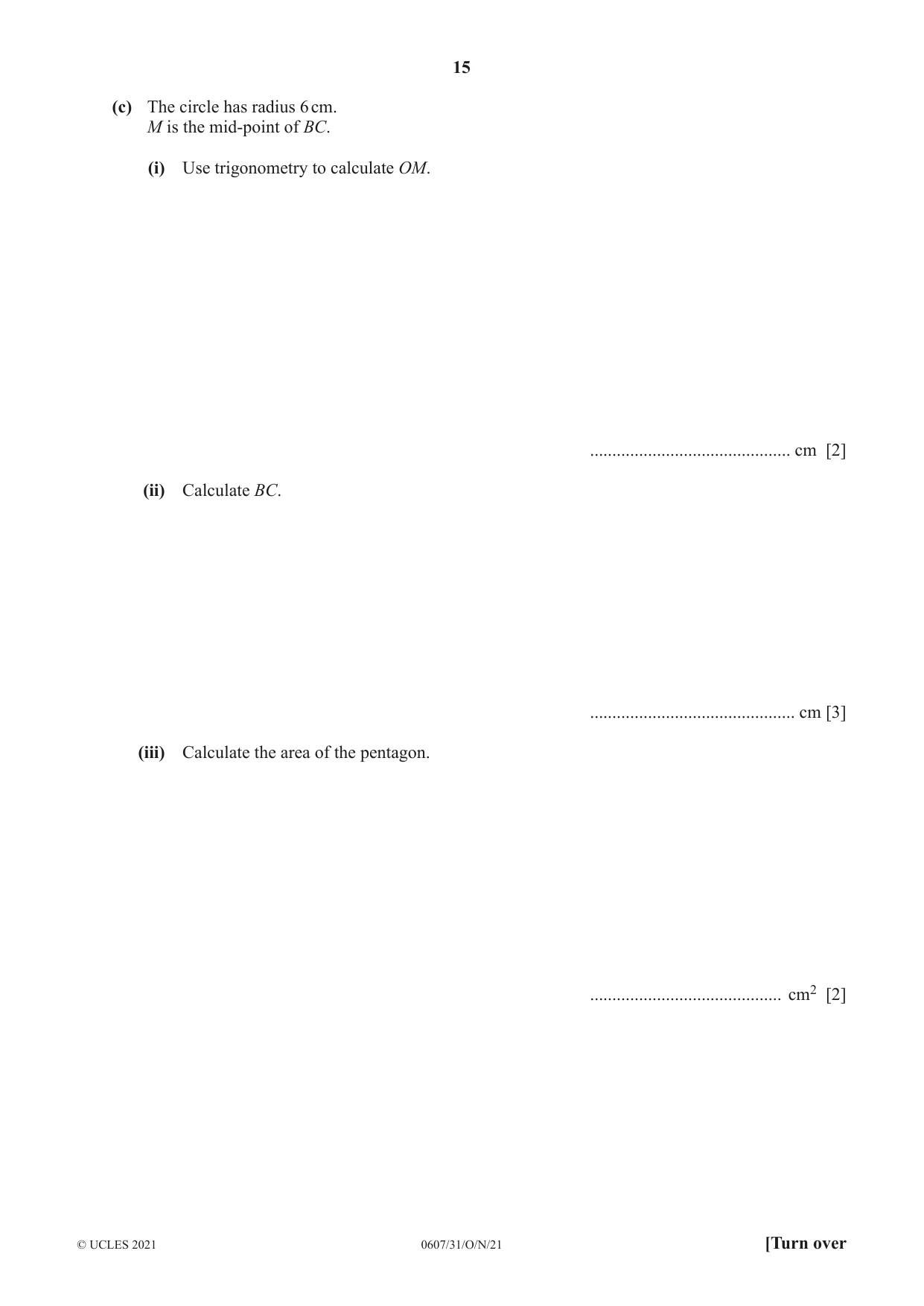 Cambridge IGCSE Mathematics - International 0607 2021 Oct/Nov Paper 3 · Variant 1 question paper, page 15 of 20