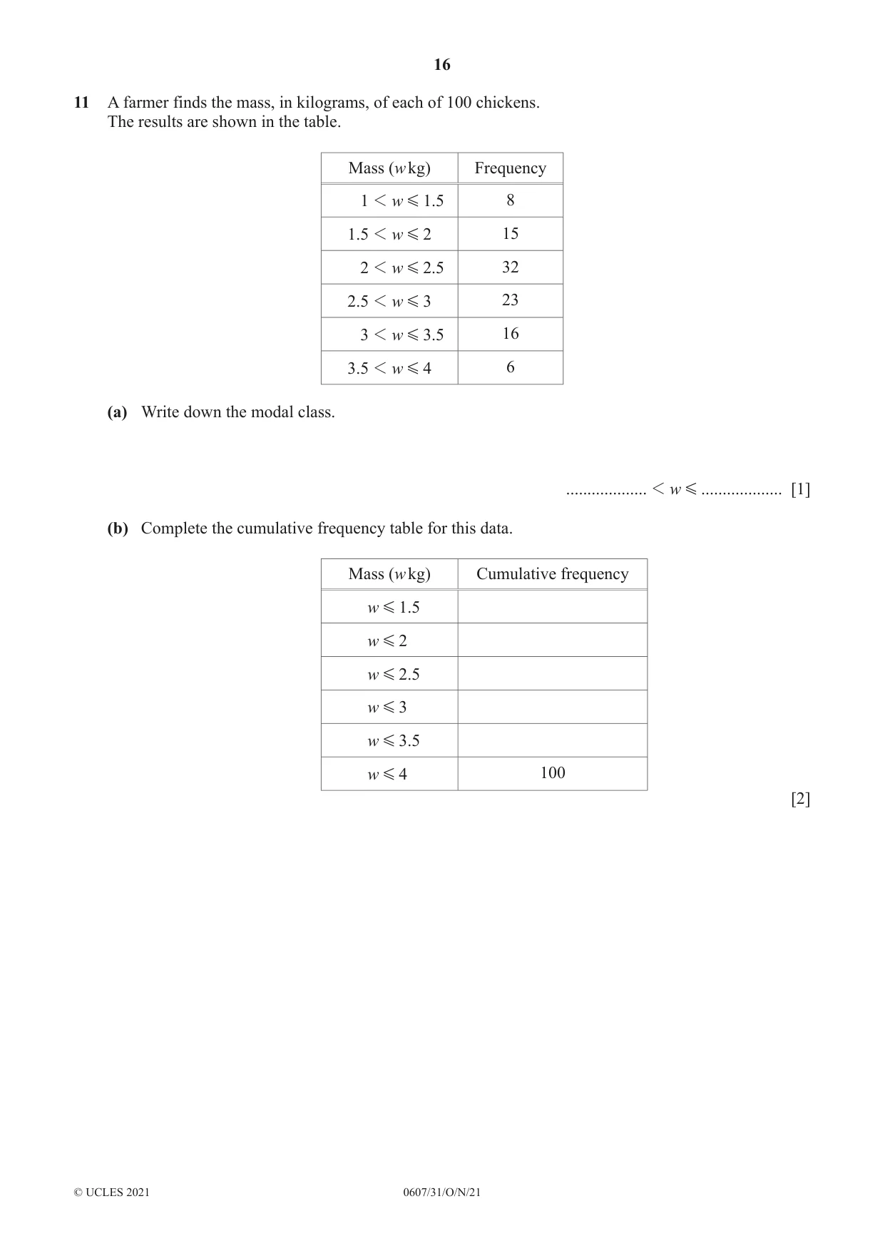 Cambridge IGCSE Mathematics - International 0607 2021 Oct/Nov Paper 3 · Variant 1 question paper, page 16 of 20