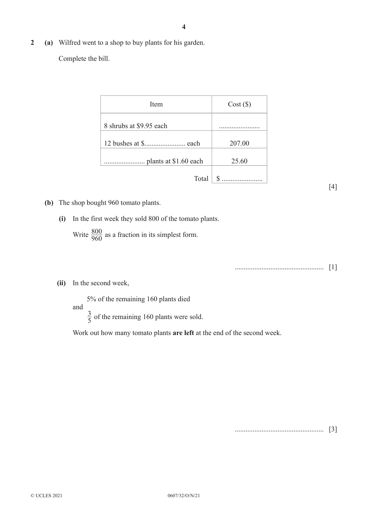 Cambridge IGCSE Mathematics - International 0607 2021 Oct/Nov Paper 3 · Variant 2 question paper, page 4 of 16