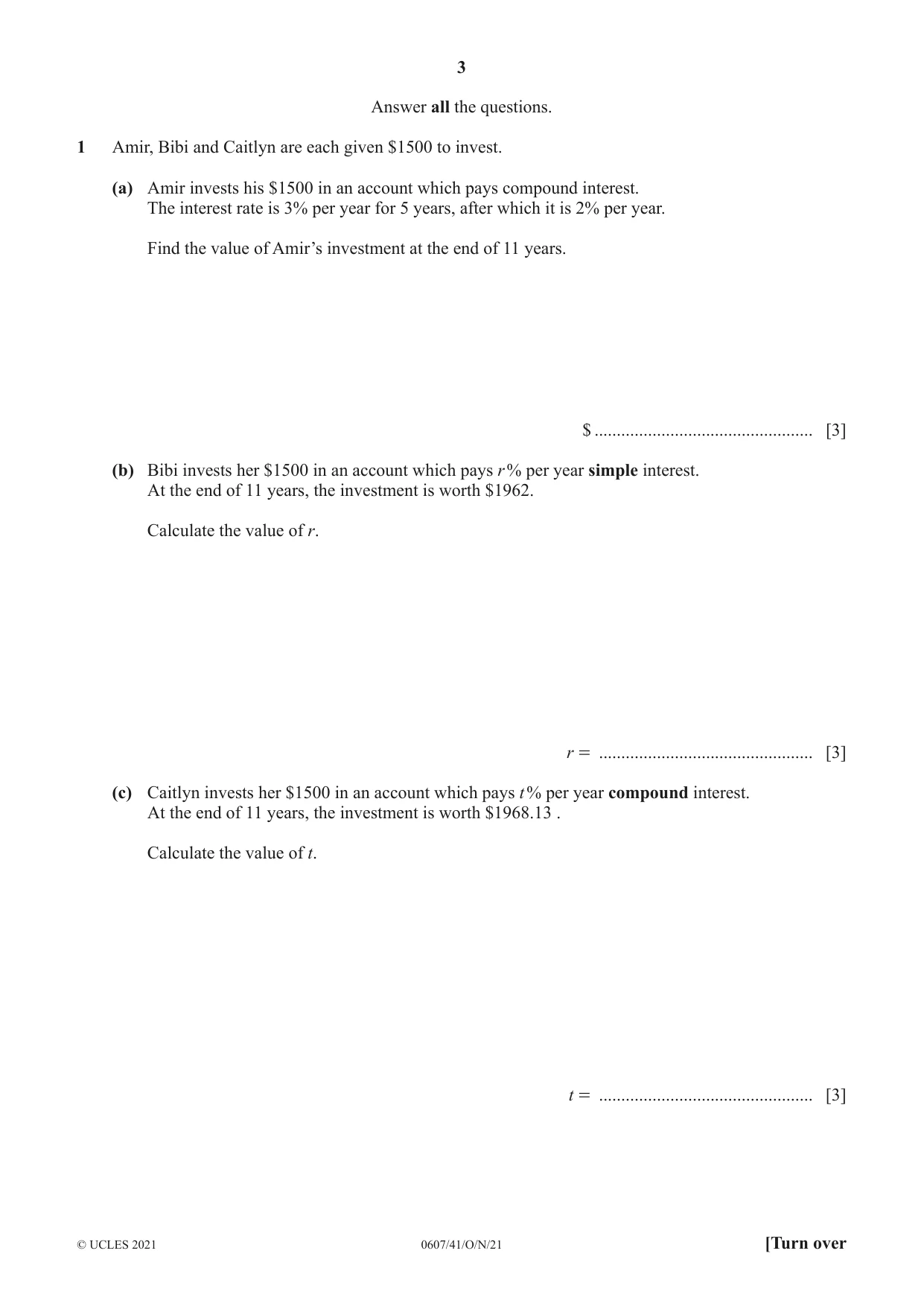 Cambridge IGCSE Mathematics - International 0607 2021 Oct/Nov Paper 4 · Variant 1 question paper, page 3 of 20