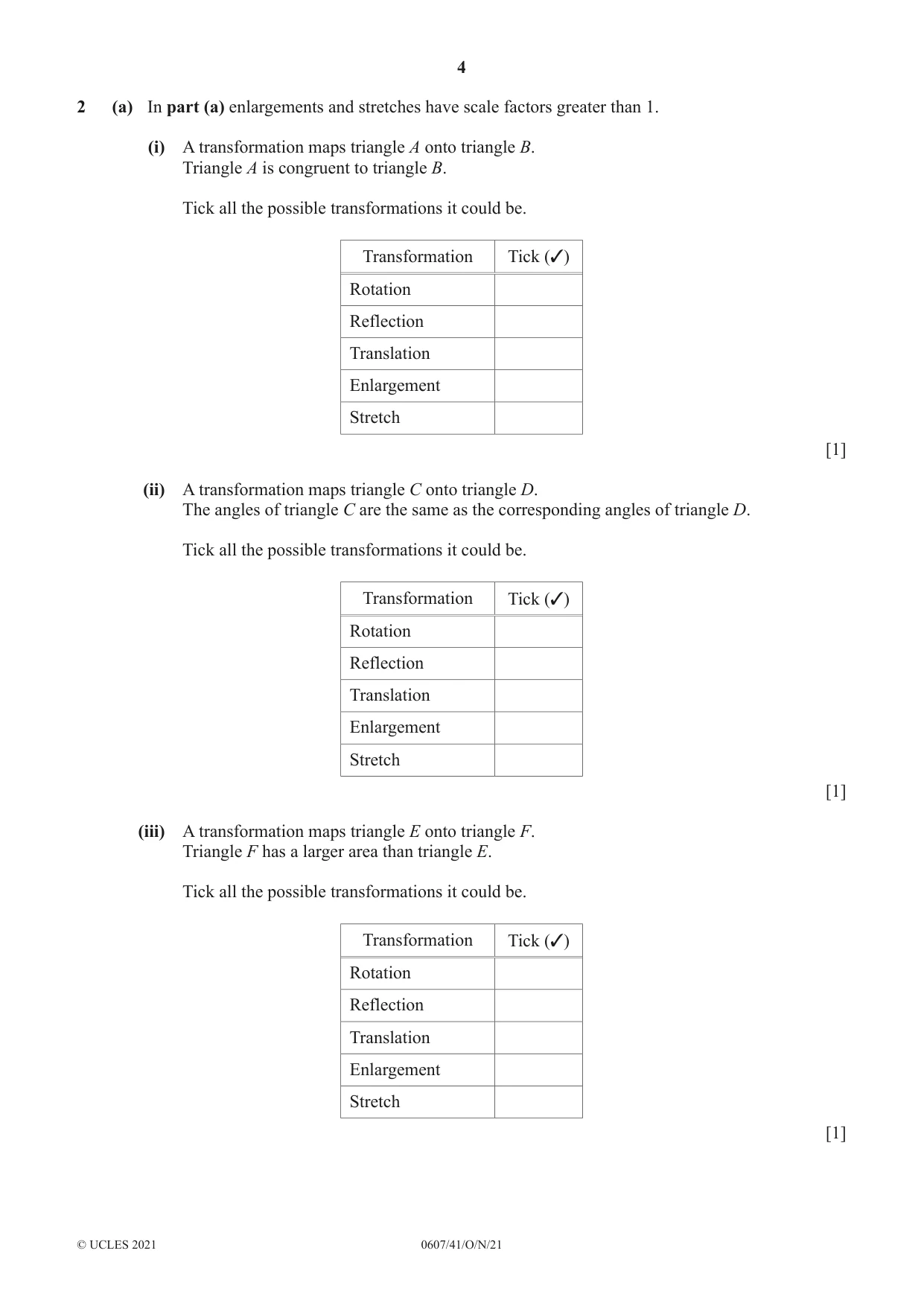 Cambridge IGCSE Mathematics - International 0607 2021 Oct/Nov Paper 4 · Variant 1 question paper, page 4 of 20