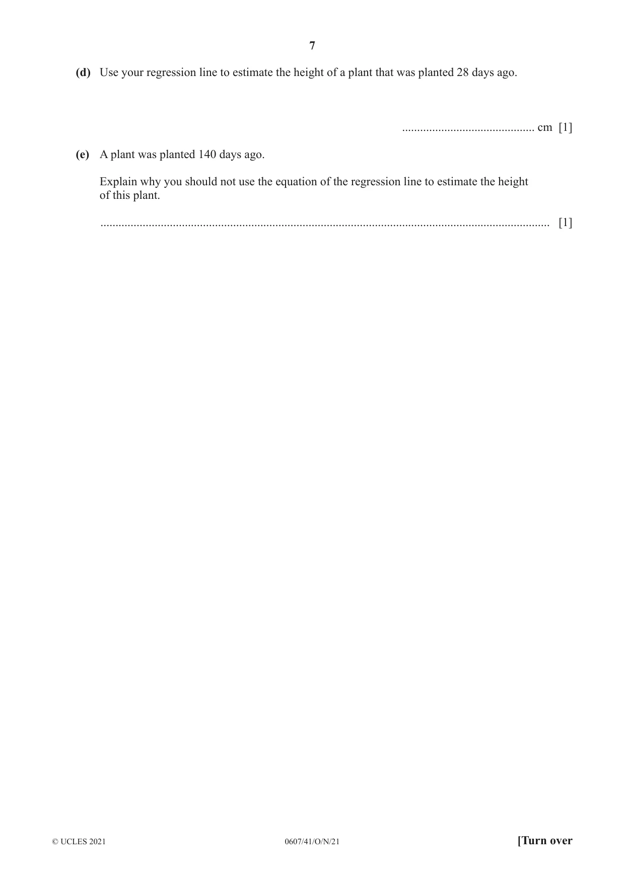 Cambridge IGCSE Mathematics - International 0607 2021 Oct/Nov Paper 4 · Variant 1 question paper, page 7 of 20
