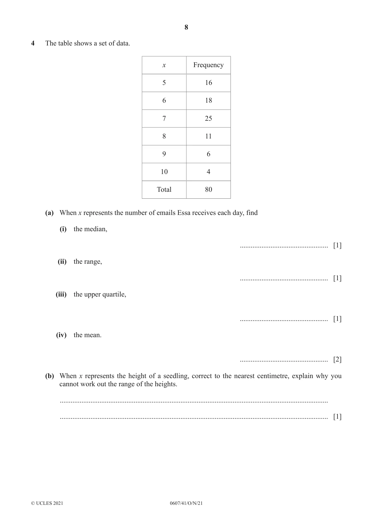 Cambridge IGCSE Mathematics - International 0607 2021 Oct/Nov Paper 4 · Variant 1 question paper, page 8 of 20