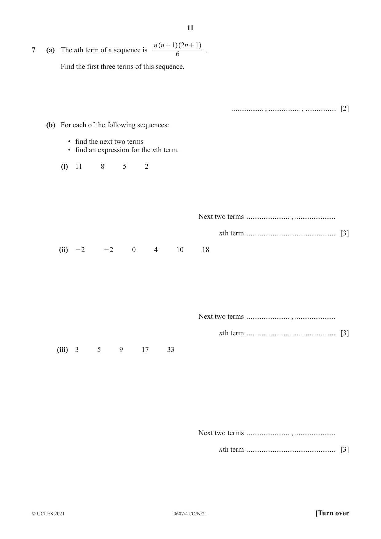Cambridge IGCSE Mathematics - International 0607 2021 Oct/Nov Paper 4 · Variant 1 question paper, page 11 of 20