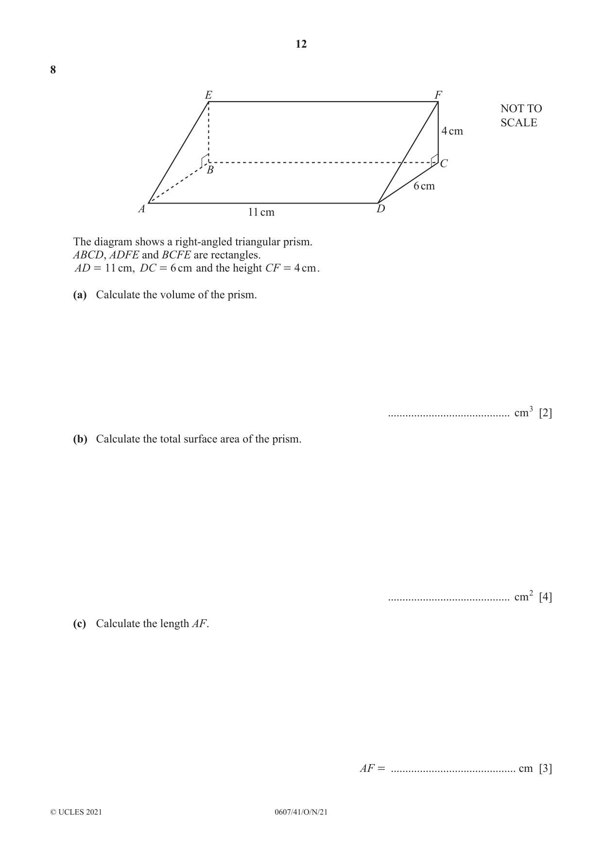 Cambridge IGCSE Mathematics - International 0607 2021 Oct/Nov Paper 4 · Variant 1 question paper, page 12 of 20