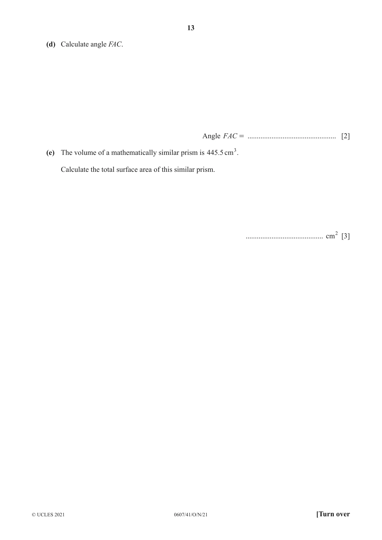 Cambridge IGCSE Mathematics - International 0607 2021 Oct/Nov Paper 4 · Variant 1 question paper, page 13 of 20