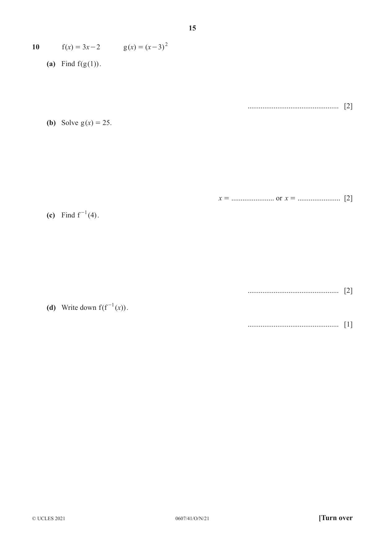 Cambridge IGCSE Mathematics - International 0607 2021 Oct/Nov Paper 4 · Variant 1 question paper, page 15 of 20