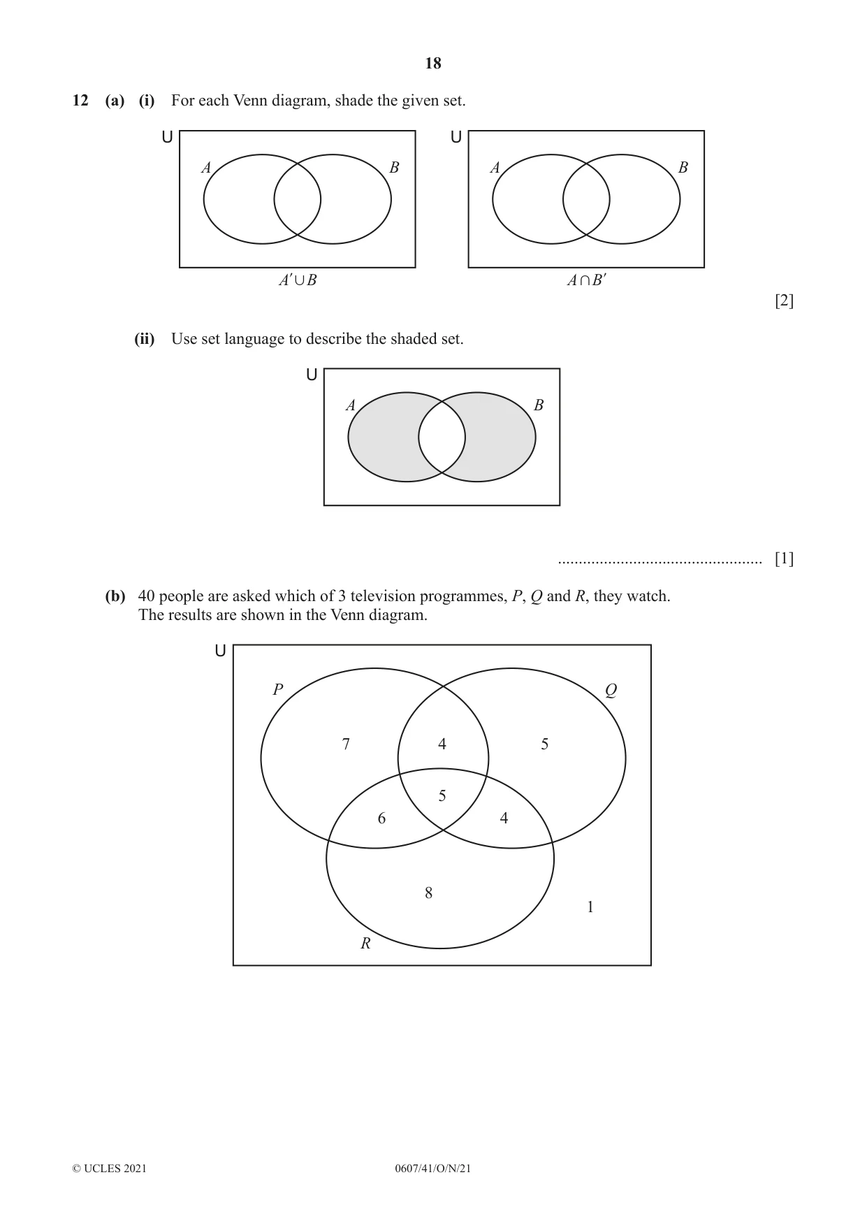 Cambridge IGCSE Mathematics - International 0607 2021 Oct/Nov Paper 4 · Variant 1 question paper, page 18 of 20