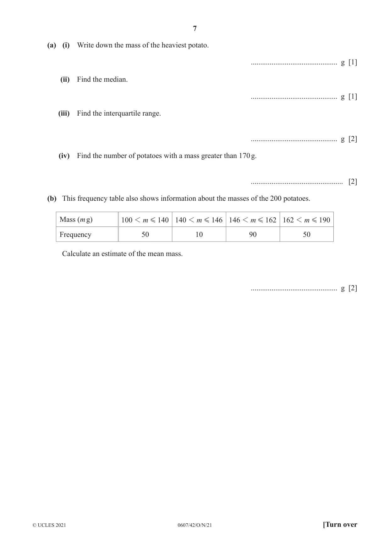 Cambridge IGCSE Mathematics - International 0607 2021 Oct/Nov Paper 4 · Variant 2 question paper, page 7 of 20