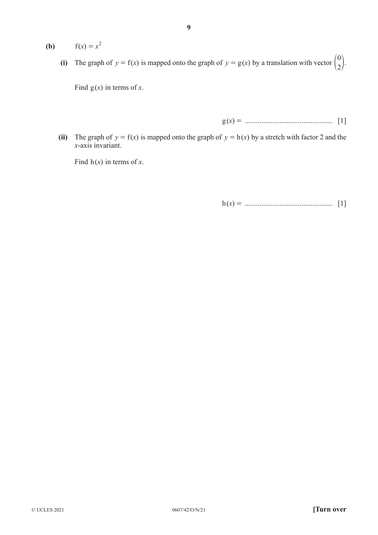 Cambridge IGCSE Mathematics - International 0607 2021 Oct/Nov Paper 4 · Variant 2 question paper, page 9 of 20
