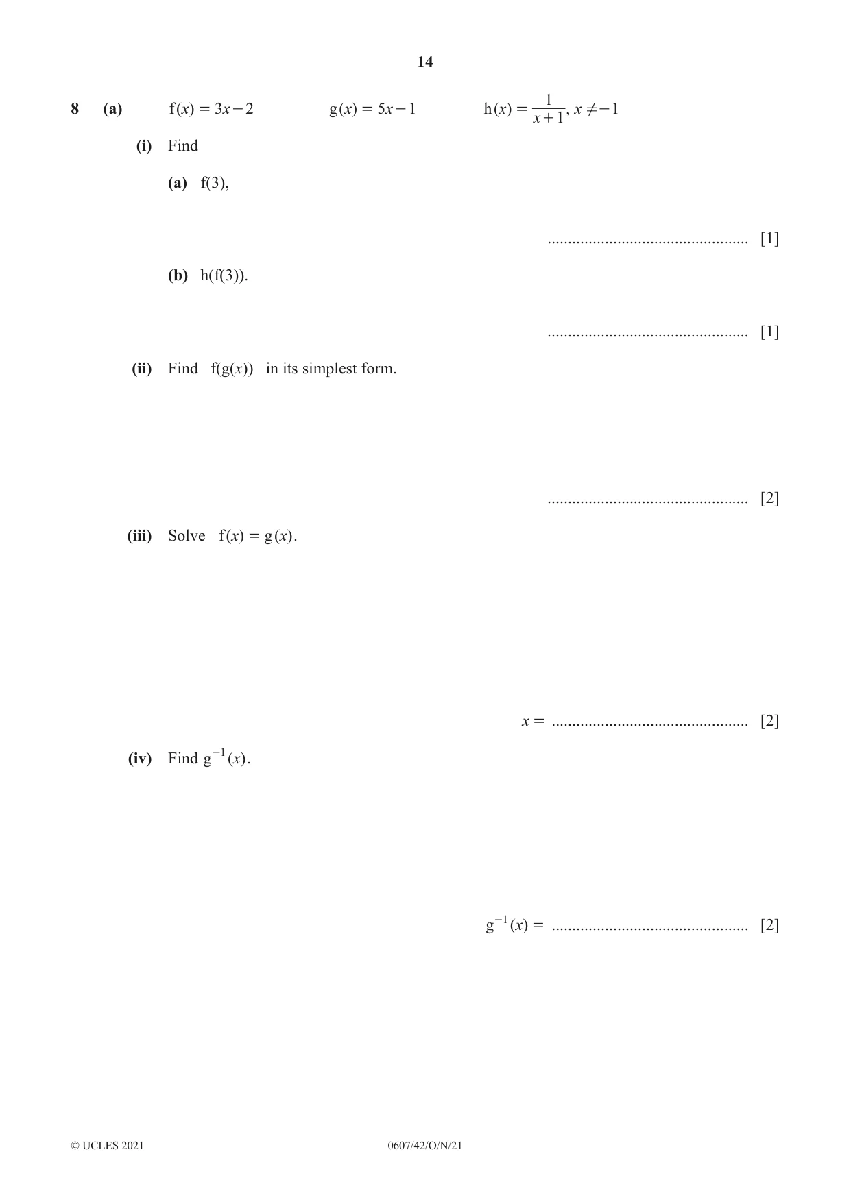 Cambridge IGCSE Mathematics - International 0607 2021 Oct/Nov Paper 4 · Variant 2 question paper, page 14 of 20