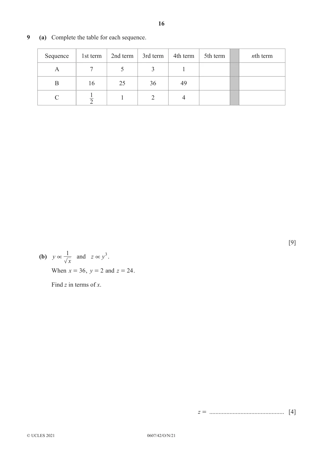Cambridge IGCSE Mathematics - International 0607 2021 Oct/Nov Paper 4 · Variant 2 question paper, page 16 of 20