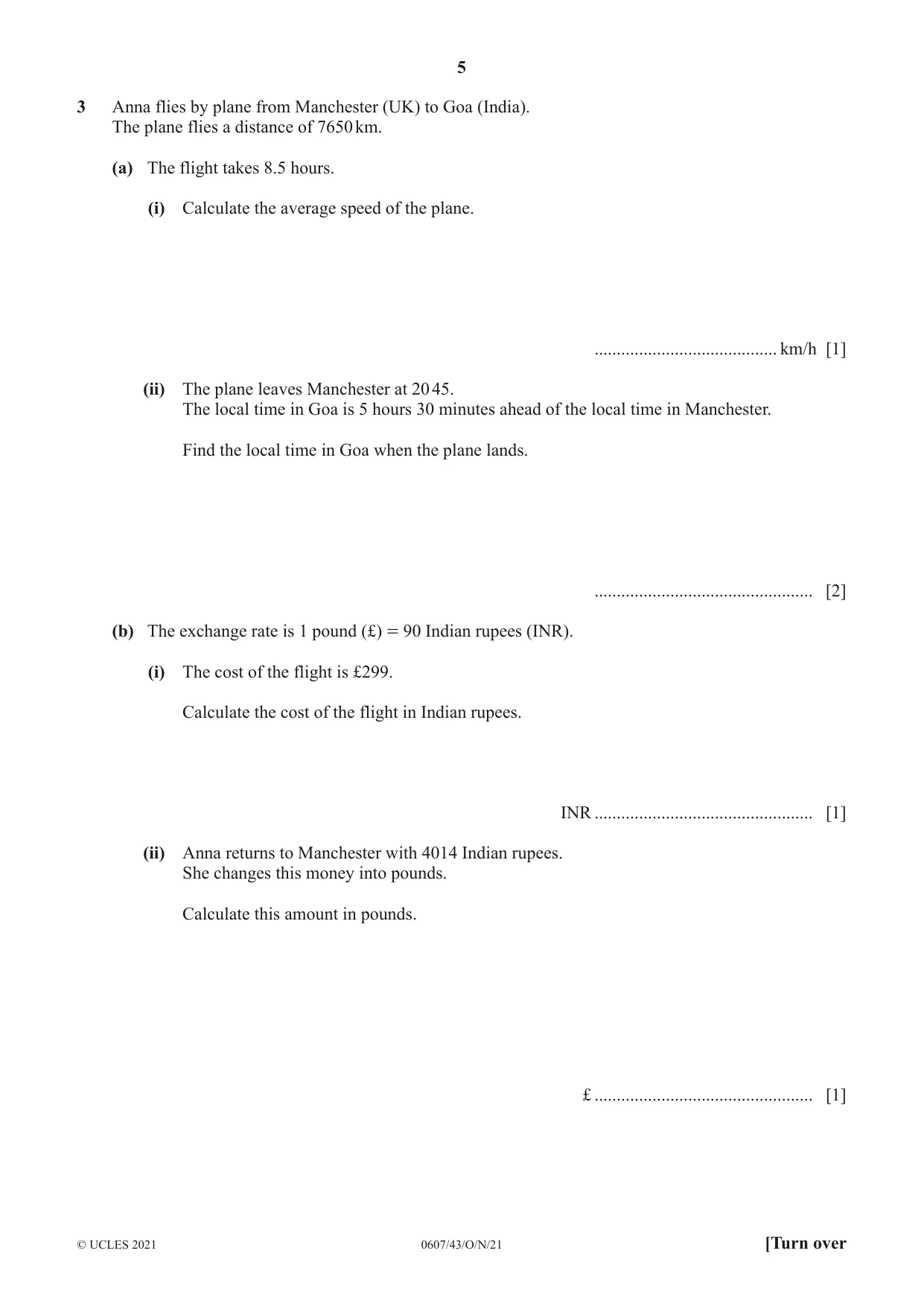 Cambridge IGCSE Mathematics - International 0607 2021 Oct/Nov Paper 4 · Variant 3 question paper, page 5 of 20