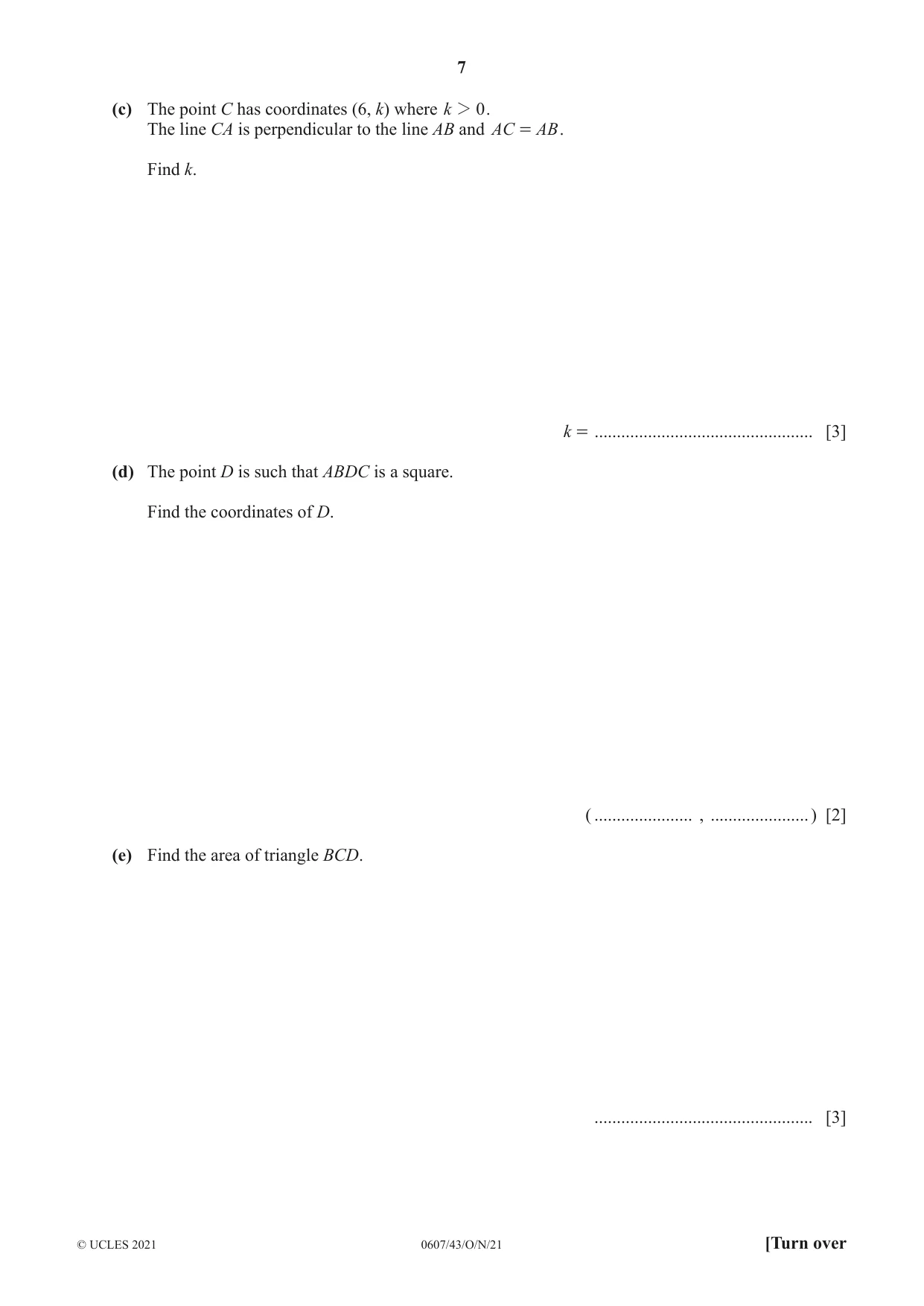 Cambridge IGCSE Mathematics - International 0607 2021 Oct/Nov Paper 4 · Variant 3 question paper, page 7 of 20