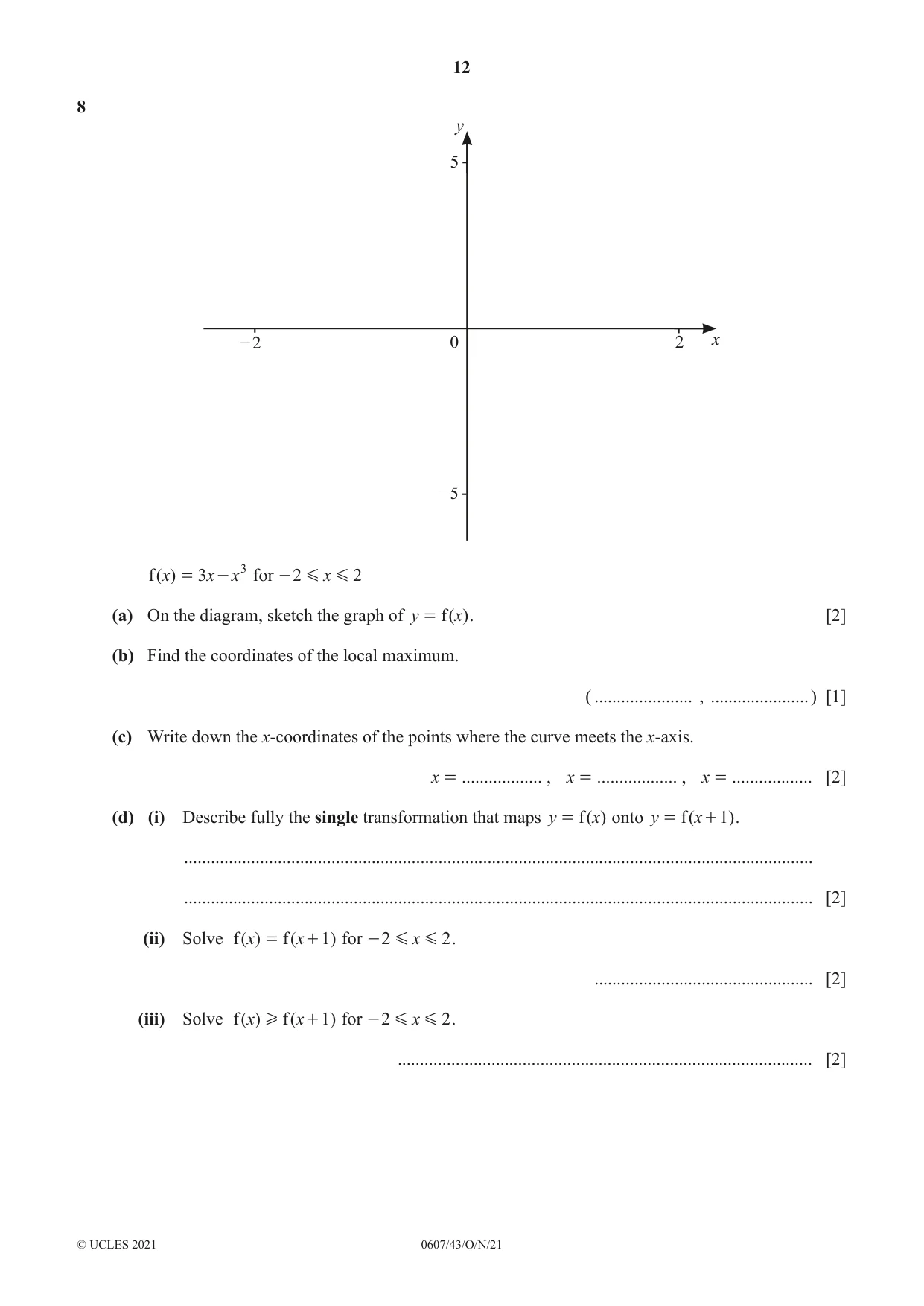 Cambridge IGCSE Mathematics - International 0607 2021 Oct/Nov Paper 4 · Variant 3 question paper, page 12 of 20