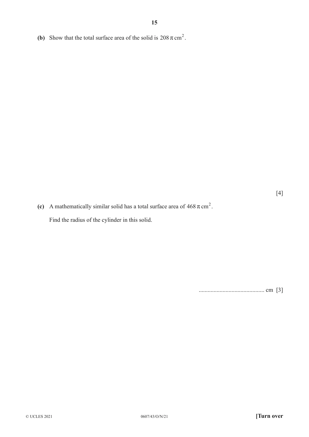 Cambridge IGCSE Mathematics - International 0607 2021 Oct/Nov Paper 4 · Variant 3 question paper, page 15 of 20