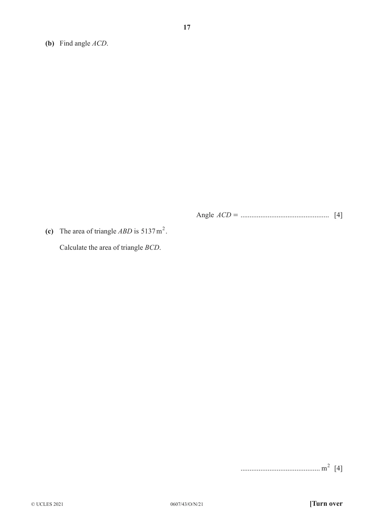 Cambridge IGCSE Mathematics - International 0607 2021 Oct/Nov Paper 4 · Variant 3 question paper, page 17 of 20