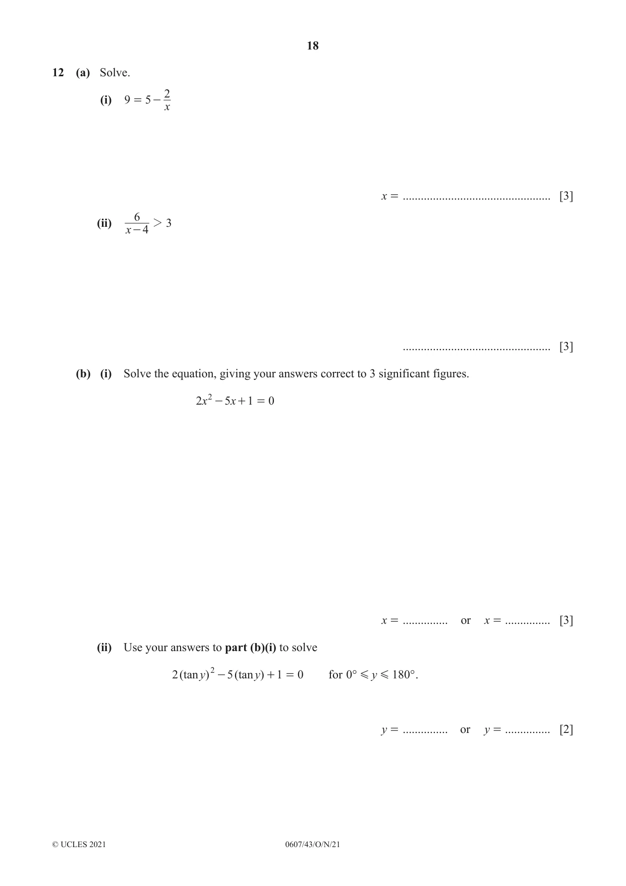 Cambridge IGCSE Mathematics - International 0607 2021 Oct/Nov Paper 4 · Variant 3 question paper, page 18 of 20