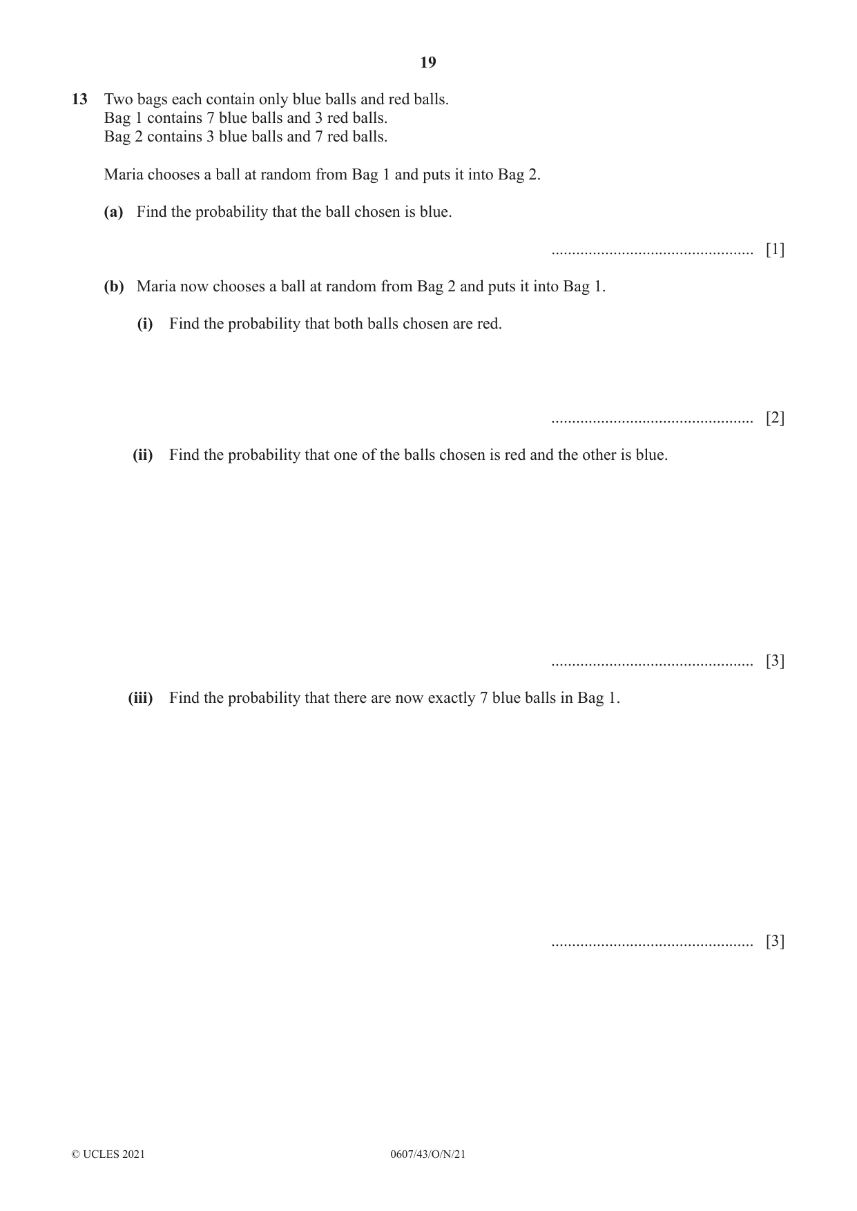 Cambridge IGCSE Mathematics - International 0607 2021 Oct/Nov Paper 4 · Variant 3 question paper, page 19 of 20