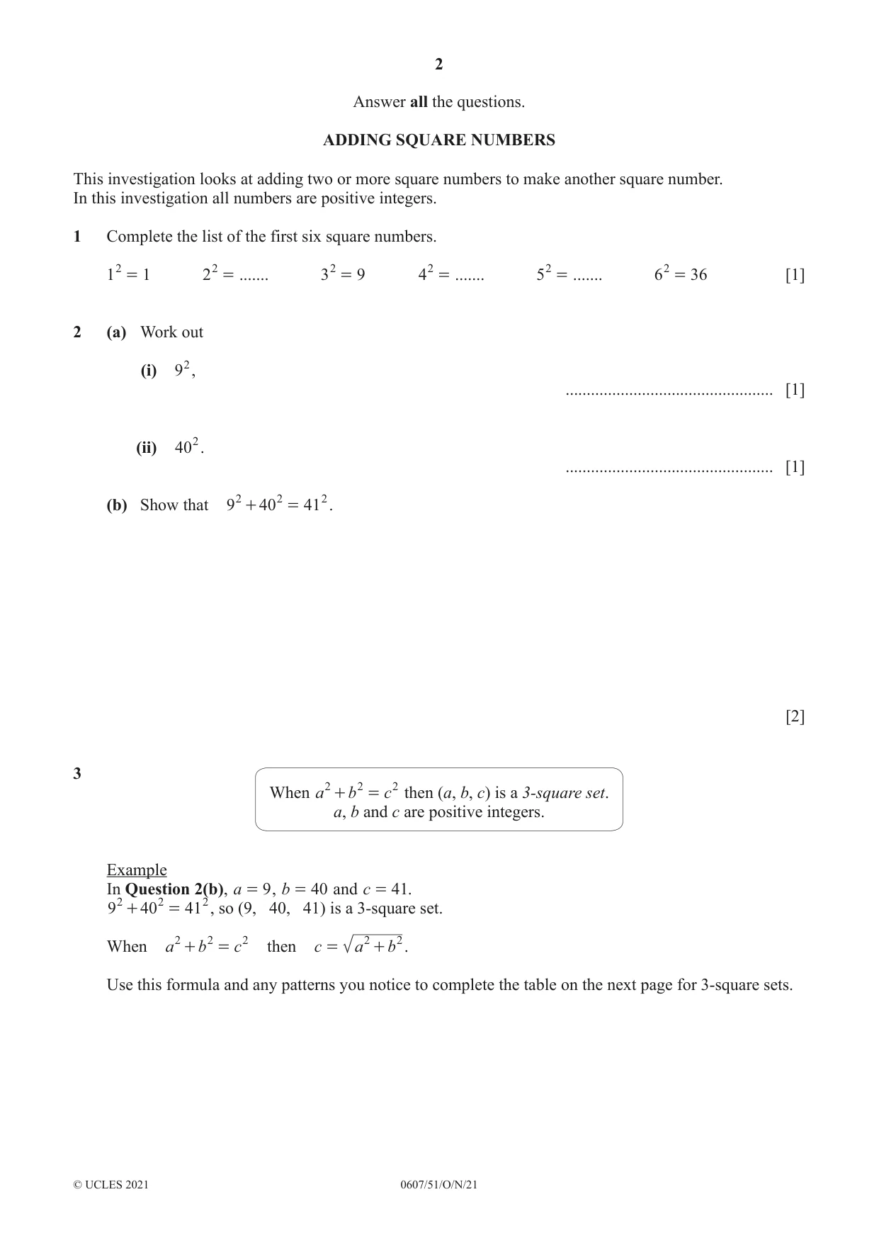 Cambridge IGCSE Mathematics - International 0607 2021 Oct/Nov Paper 5 · Variant 1 question paper, page 2 of 8