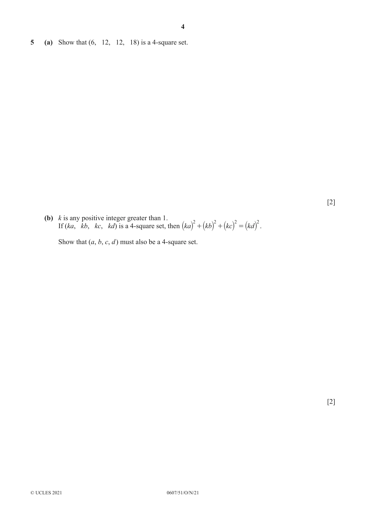 Cambridge IGCSE Mathematics - International 0607 2021 Oct/Nov Paper 5 · Variant 1 question paper, page 4 of 8