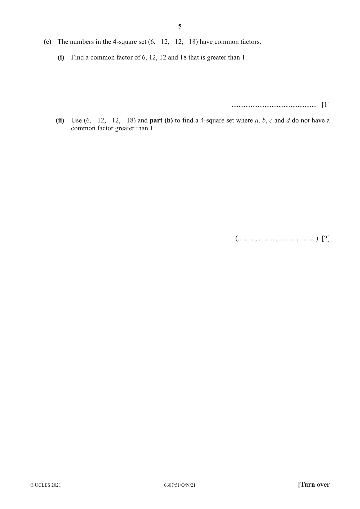 Cambridge IGCSE Mathematics - International 0607 2021 Oct/Nov Paper 5 · Variant 1 question paper, page 5 of 8