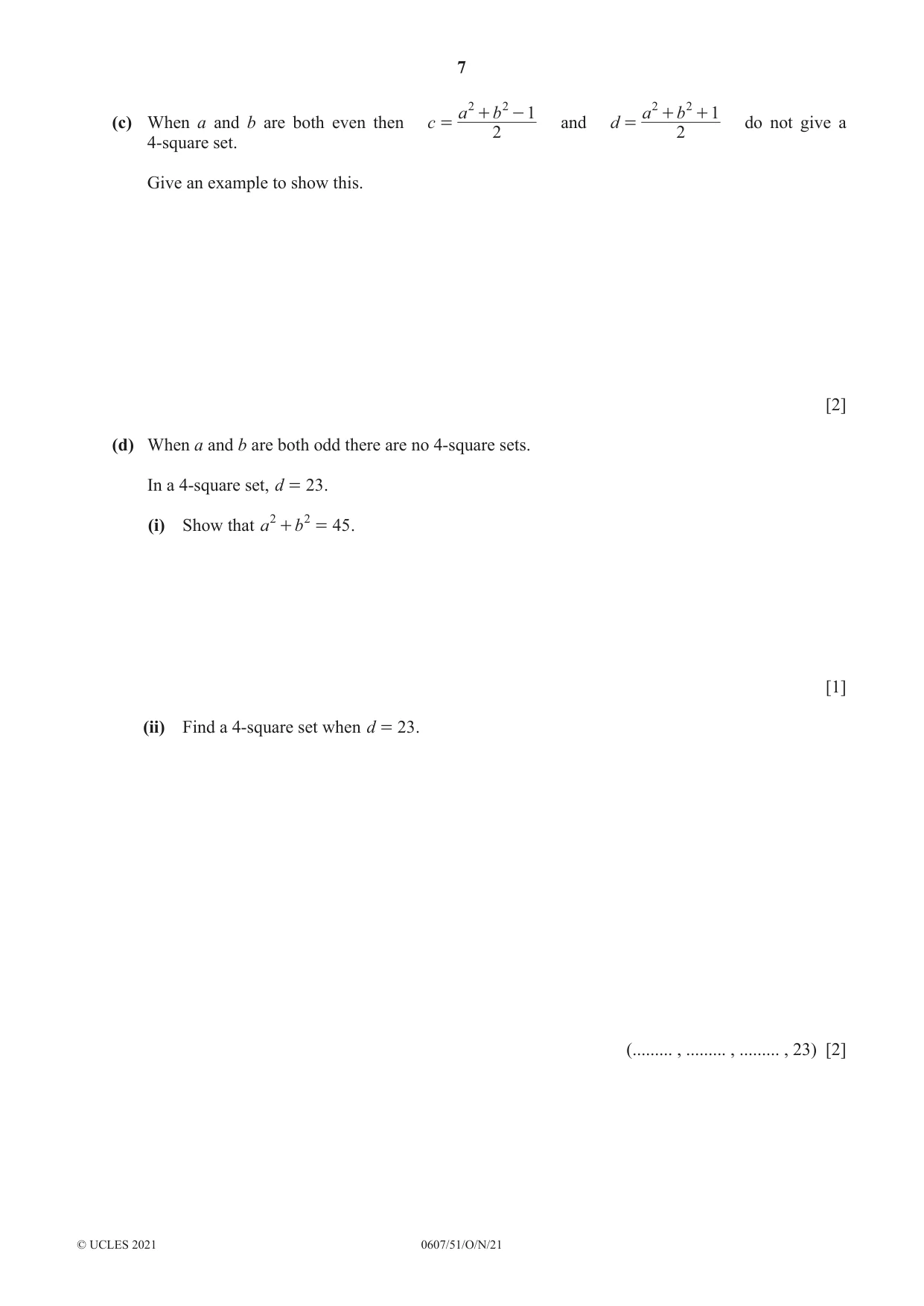Cambridge IGCSE Mathematics - International 0607 2021 Oct/Nov Paper 5 · Variant 1 question paper, page 7 of 8