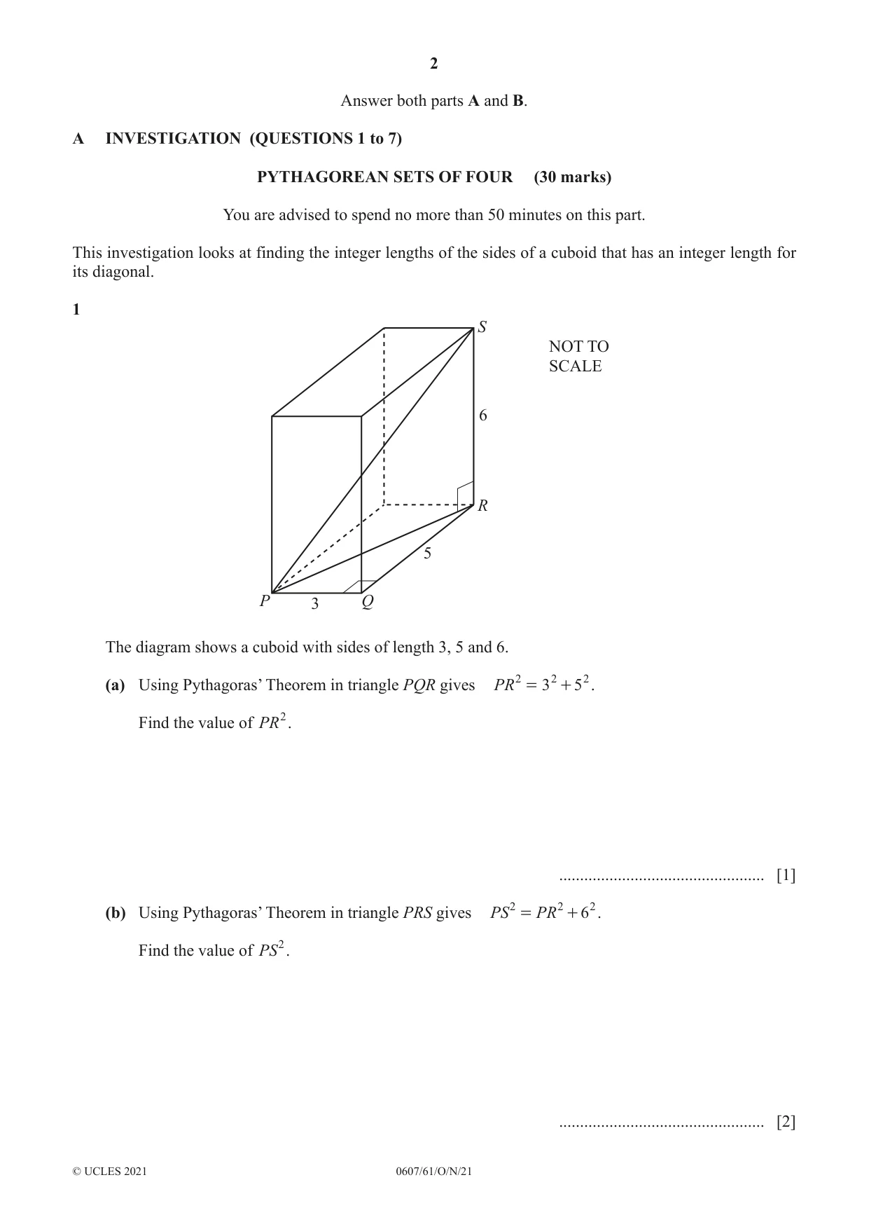 Cambridge IGCSE Mathematics - International 0607 2021 Oct/Nov Paper 6 · Variant 1 question paper, page 2 of 12